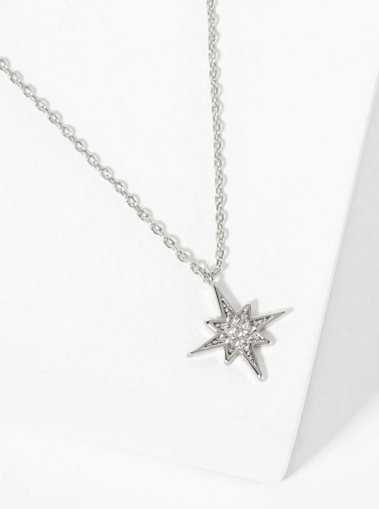 Pave-Set Cubic-Zirconia Starburst Pendant 18K-Gold-Dipped Necklace