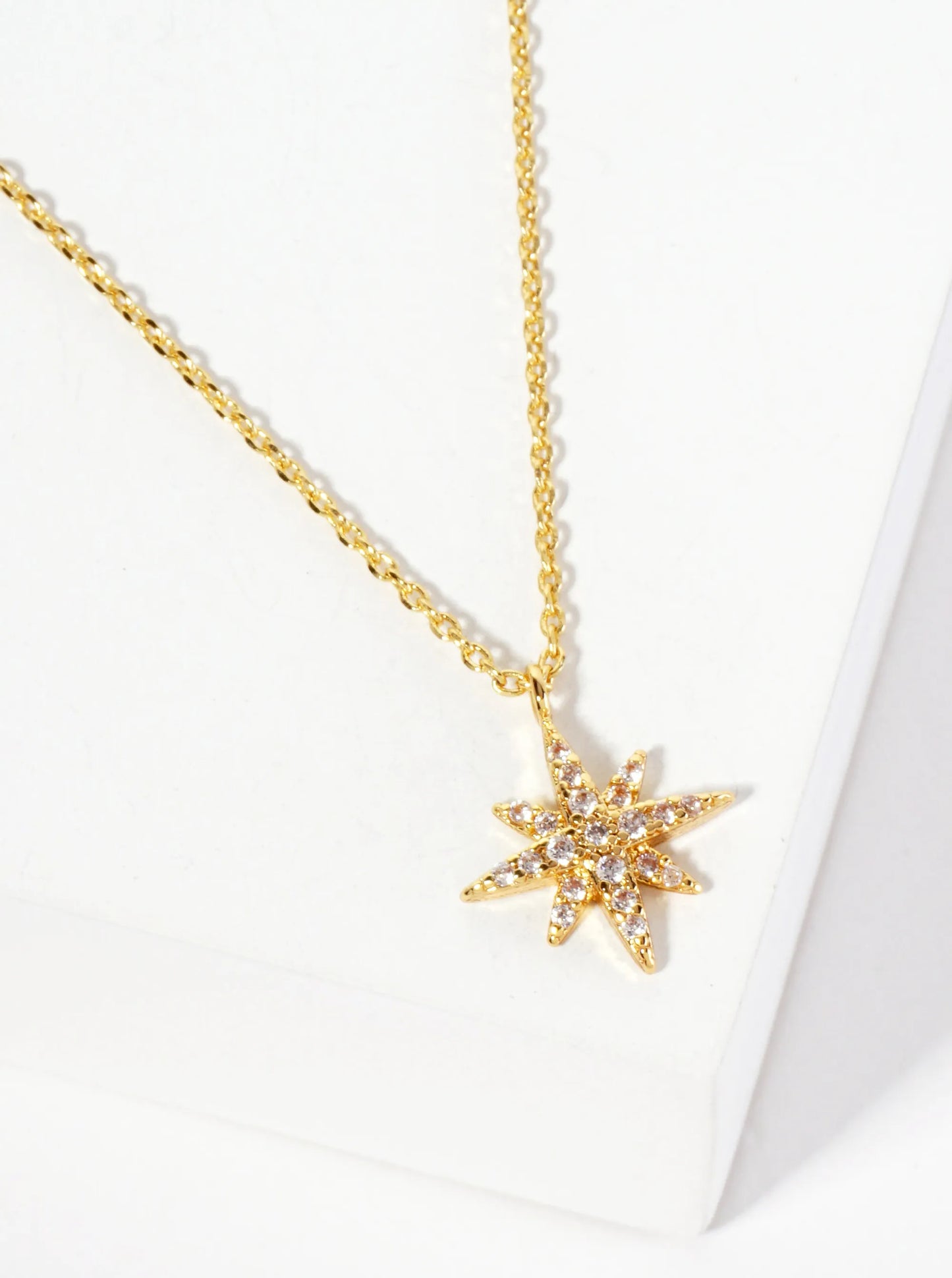 Pave-Set Cubic-Zirconia Starburst Pendant 18K-Gold-Dipped Necklace