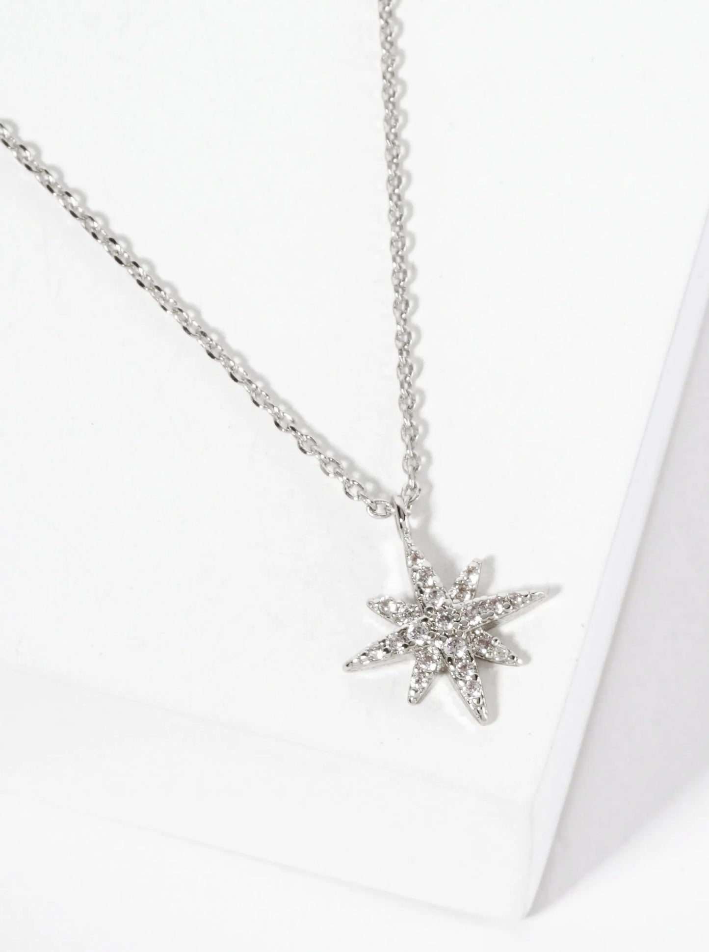 Pave-Set Cubic-Zirconia Starburst Pendant 18K-Gold-Dipped Necklace