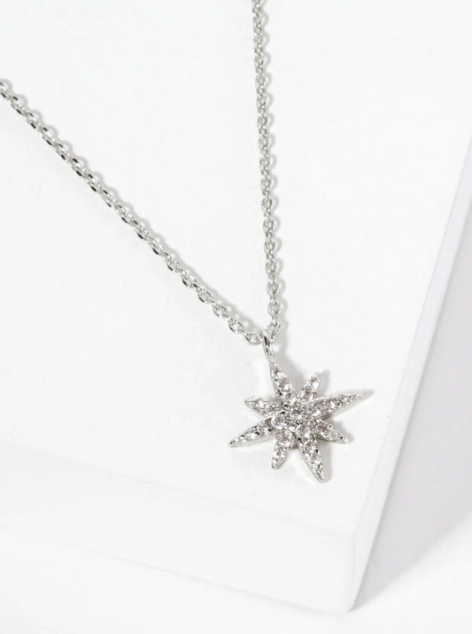 Pave-Set Cubic-Zirconia Starburst Pendant 18K-Gold-Dipped Necklace