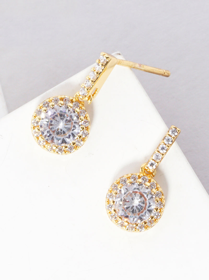 Pave-Set Cubic-Zirconia Stone Drop 18K-Gold-Dipped Post Earrings