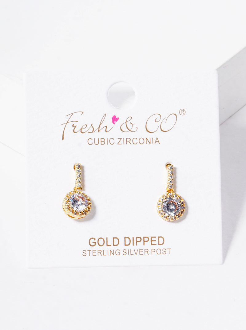 Pave-Set Cubic-Zirconia Stone Drop 18K-Gold-Dipped Post Earrings