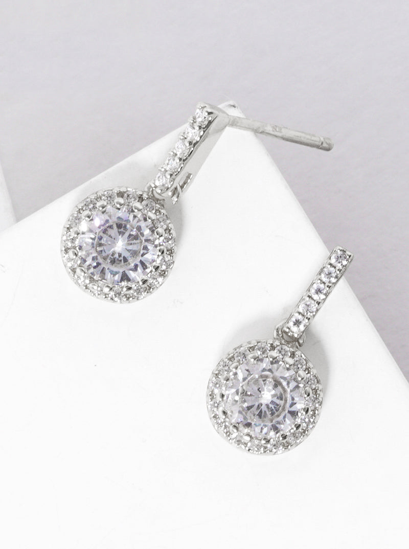 Pave-Set Cubic-Zirconia Stone Drop 18K-Gold-Dipped Post Earrings