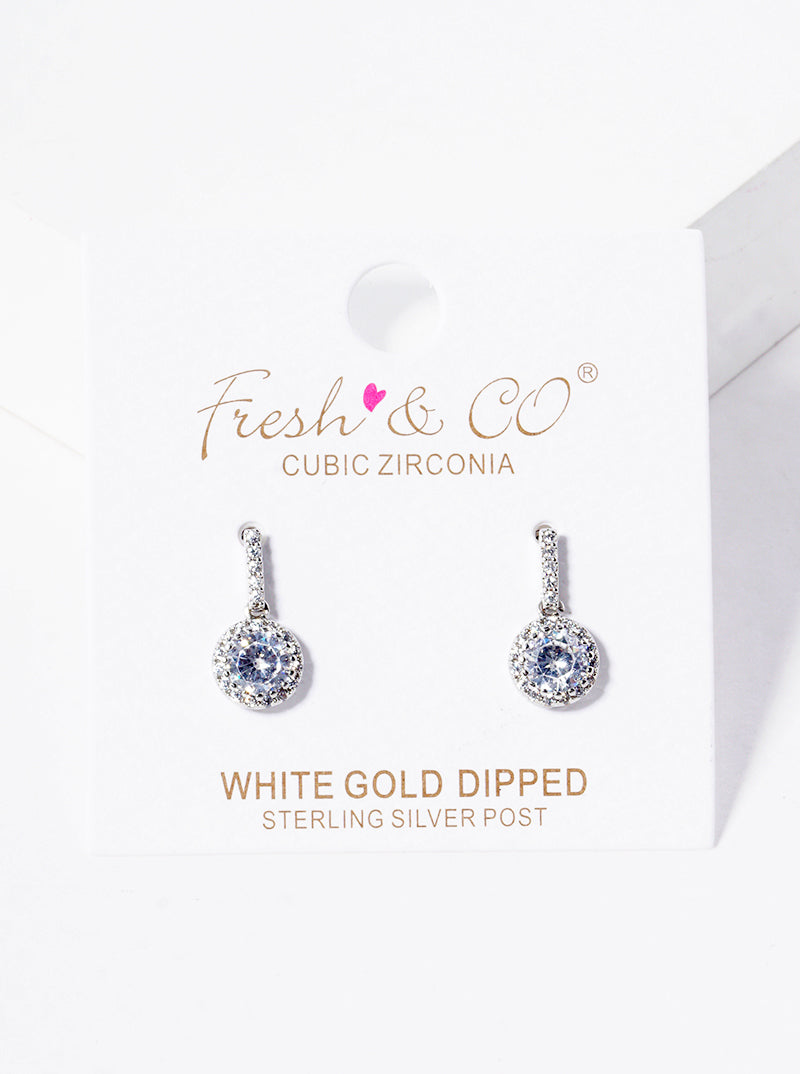 Pave-Set Cubic-Zirconia Stone Drop 18K-Gold-Dipped Post Earrings