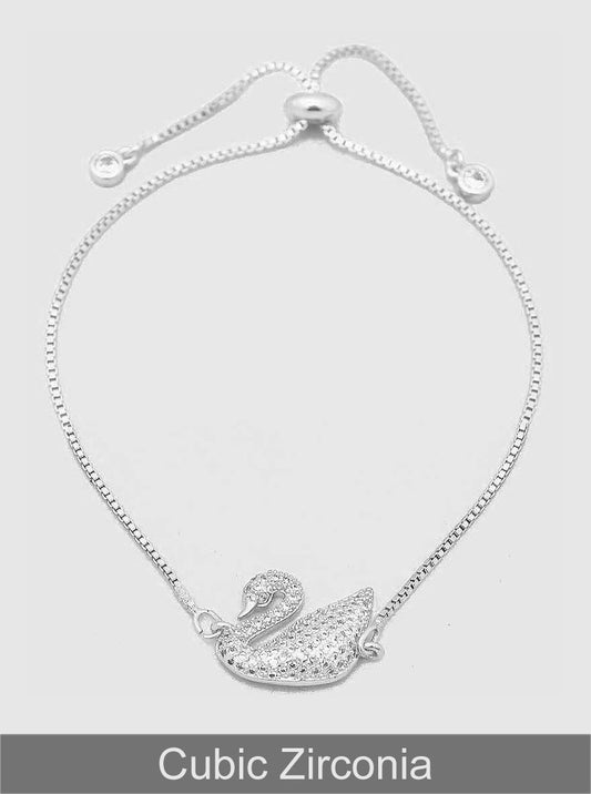 Pave Set Cubic Zirconia Swan Pull Tie Bracelet