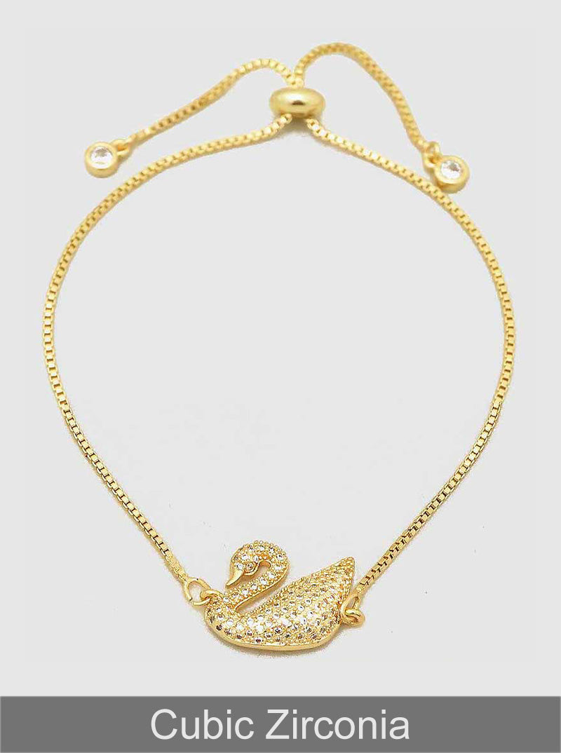 Pave Set Cubic Zirconia Swan Pull Tie Bracelet