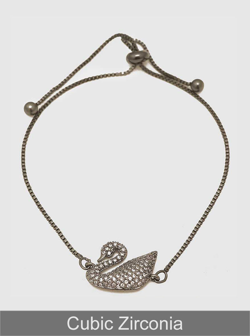 Pave Set Cubic Zirconia Swan Pull Tie Bracelet
