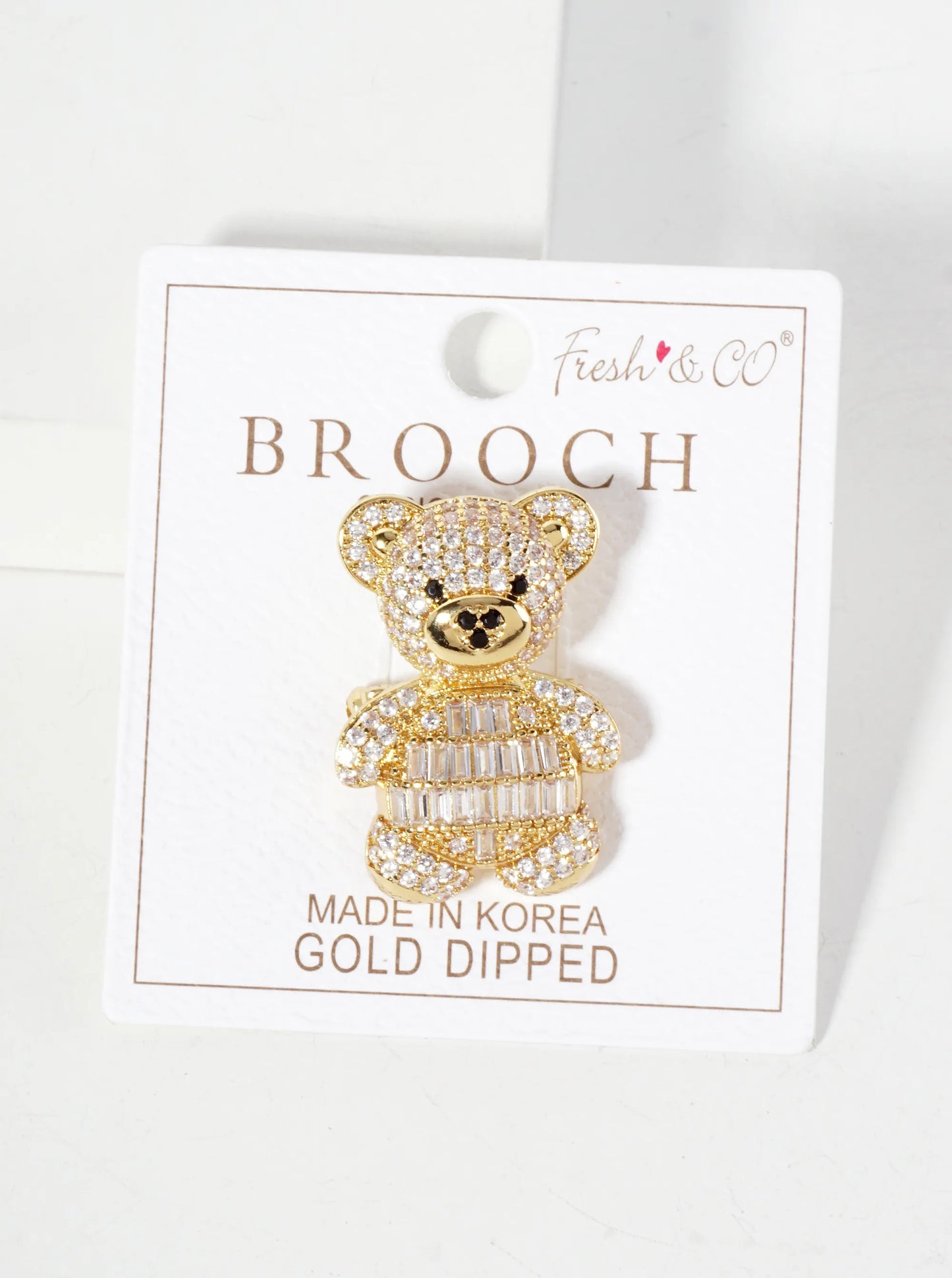 Pave-Set Cubic-Zirconia Teddy-Bear 18K-Gold-Dipped Brass Brooch