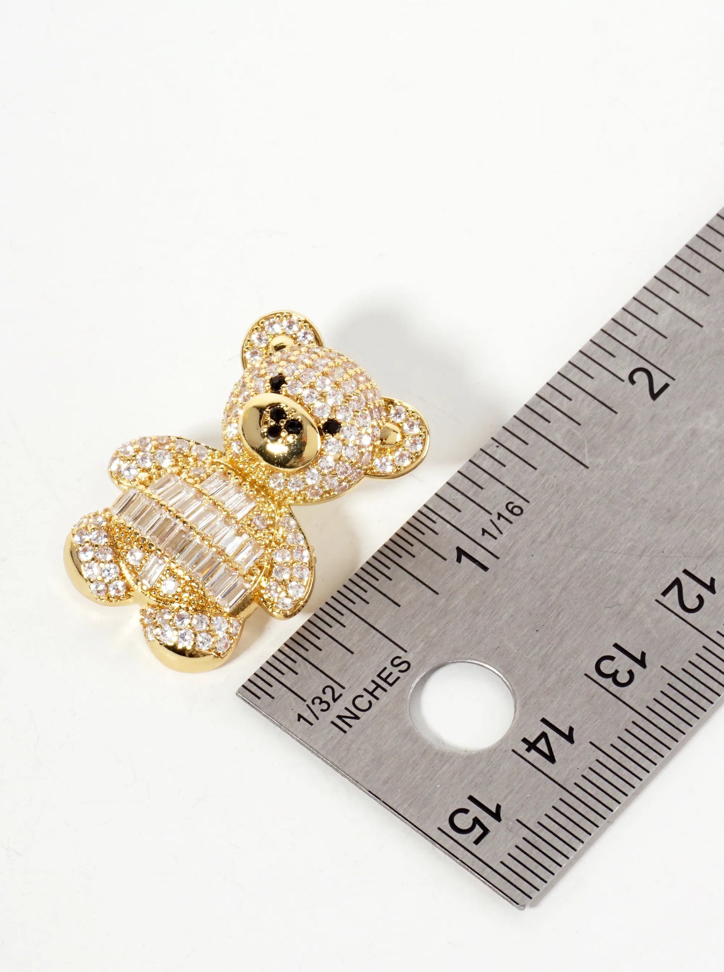 Pave-Set Cubic-Zirconia Teddy-Bear 18K-Gold-Dipped Brass Brooch