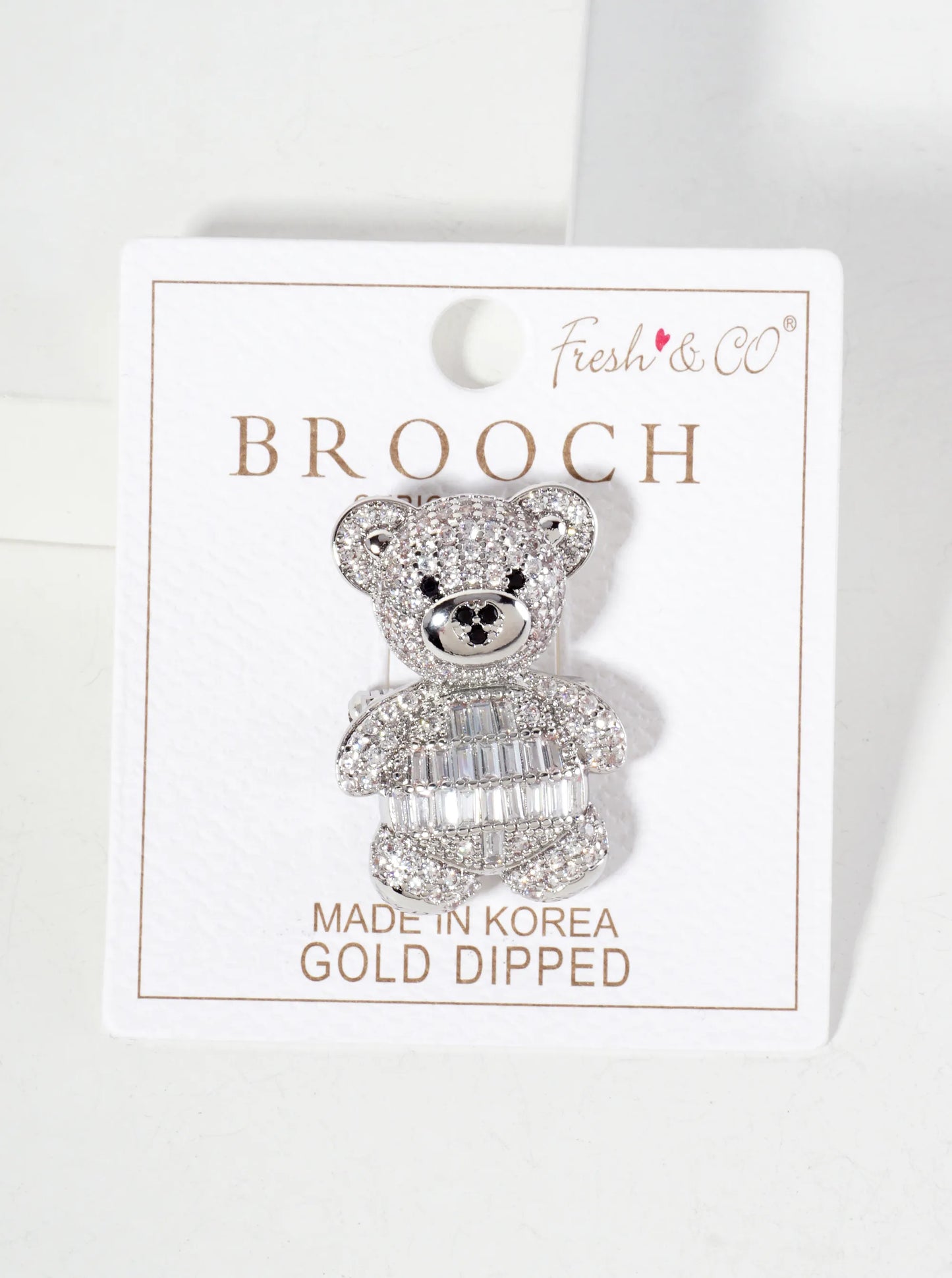 Pave-Set Cubic-Zirconia Teddy-Bear 18K-Gold-Dipped Brass Brooch
