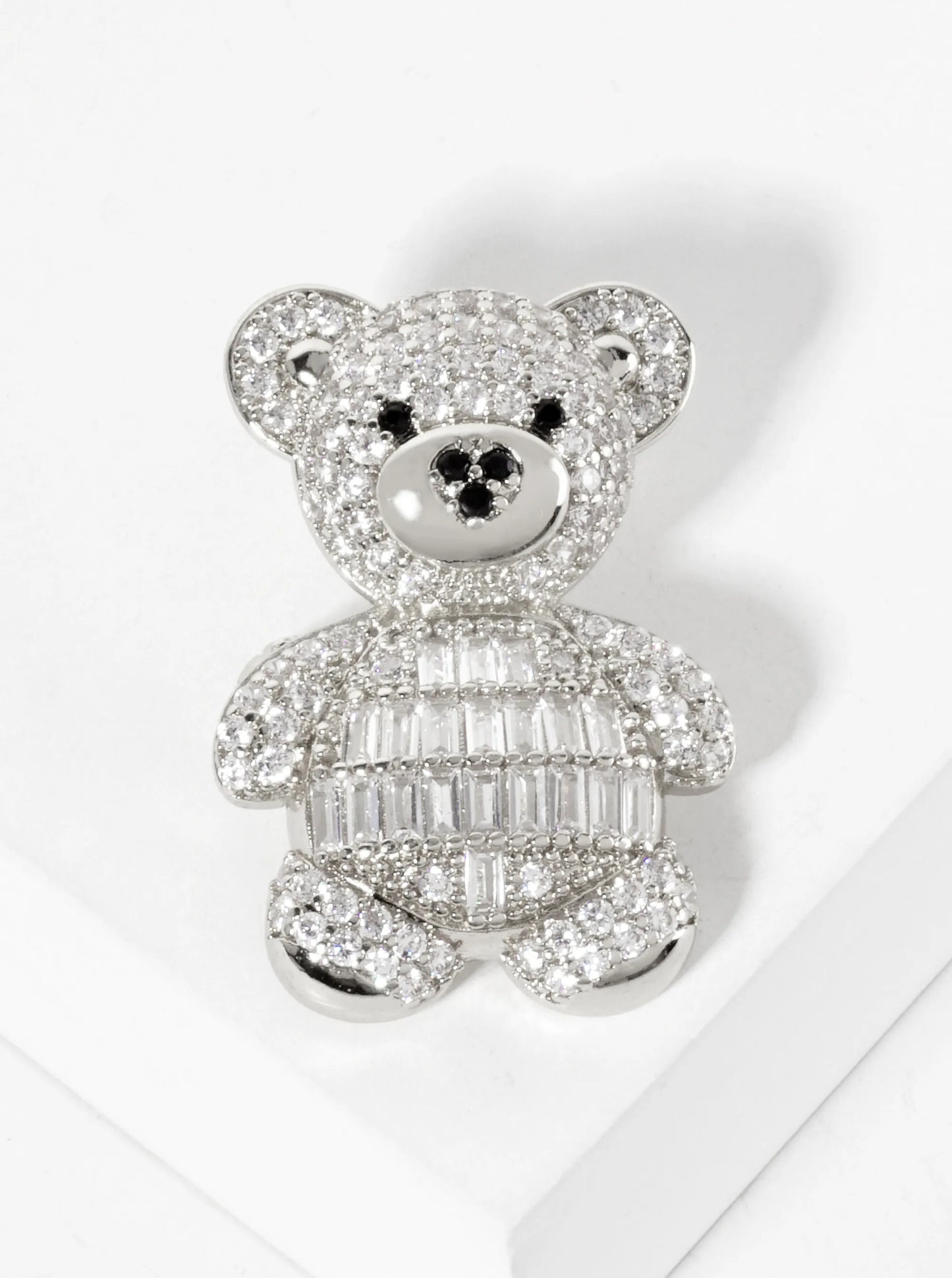 Pave-Set Cubic-Zirconia Teddy-Bear 18K-Gold-Dipped Brass Brooch