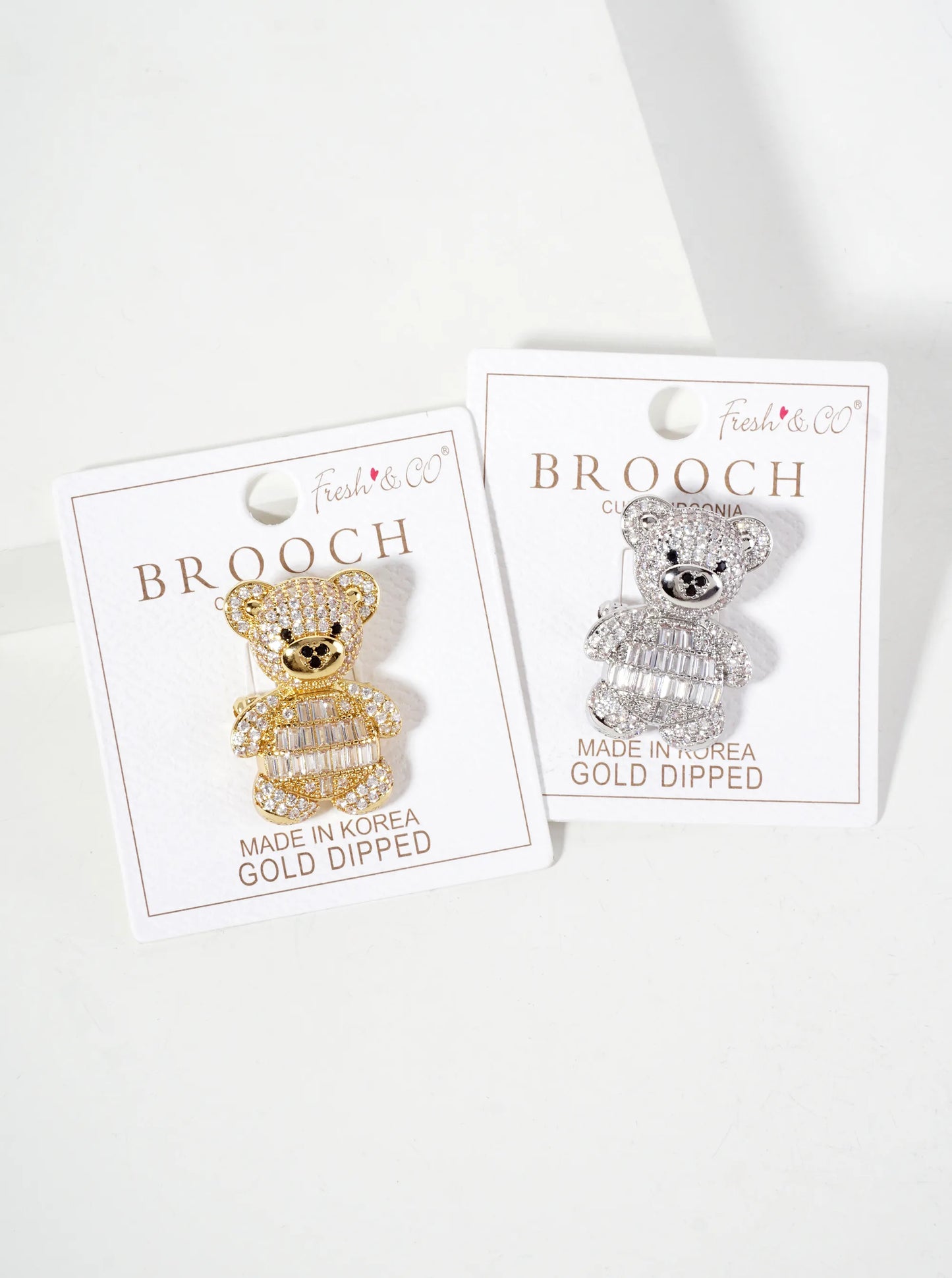 Pave-Set Cubic-Zirconia Teddy-Bear 18K-Gold-Dipped Brass Brooch