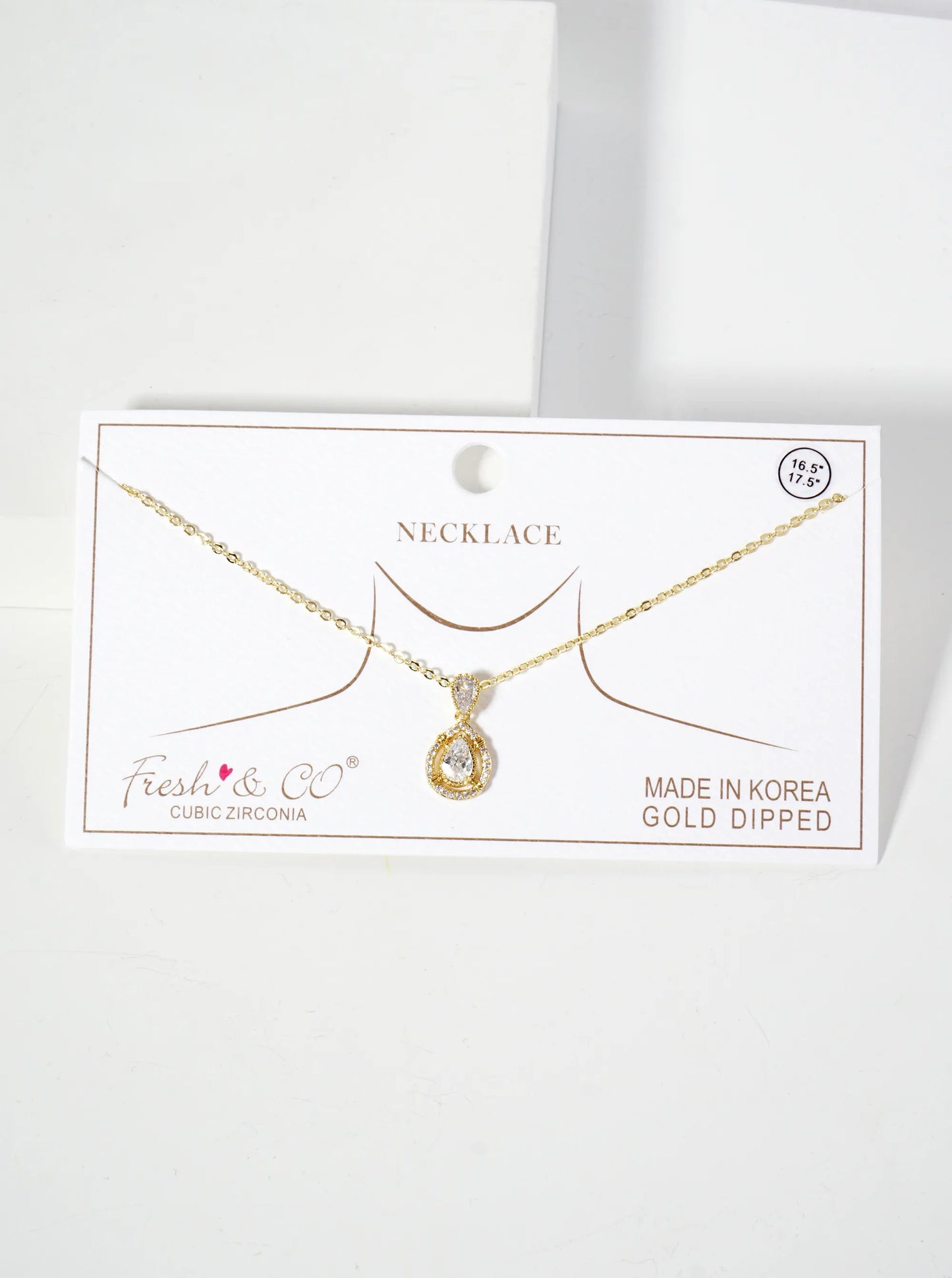 Pave-Set Cubic-Zirconia Two Teardrop Pendant 18K-Gold-Dipped Brass Necklace