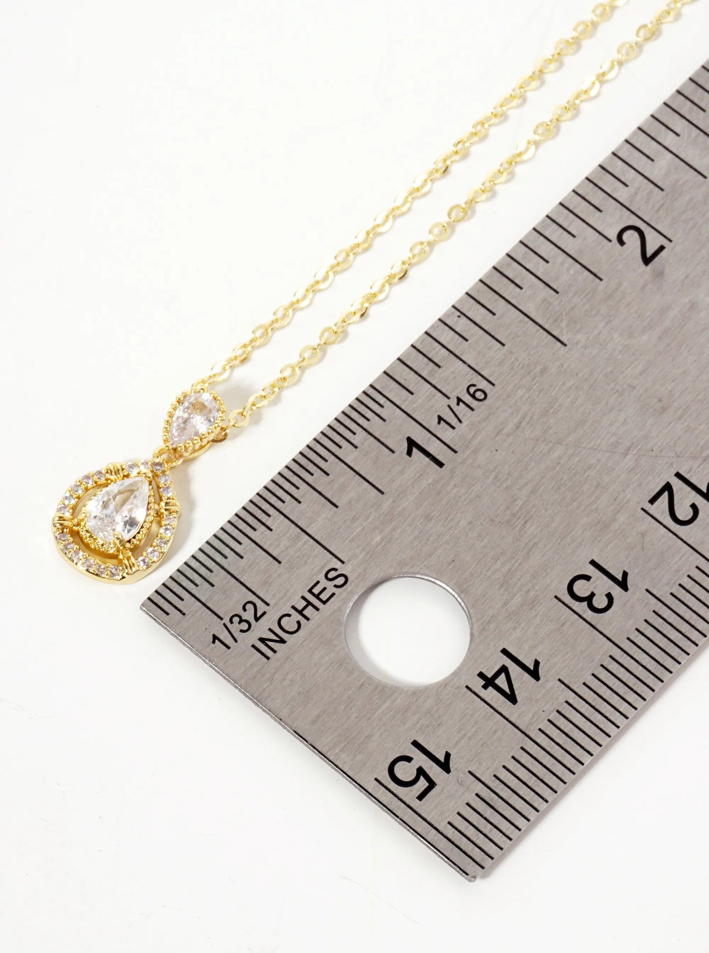 Pave-Set Cubic-Zirconia Two Teardrop Pendant 18K-Gold-Dipped Brass Necklace