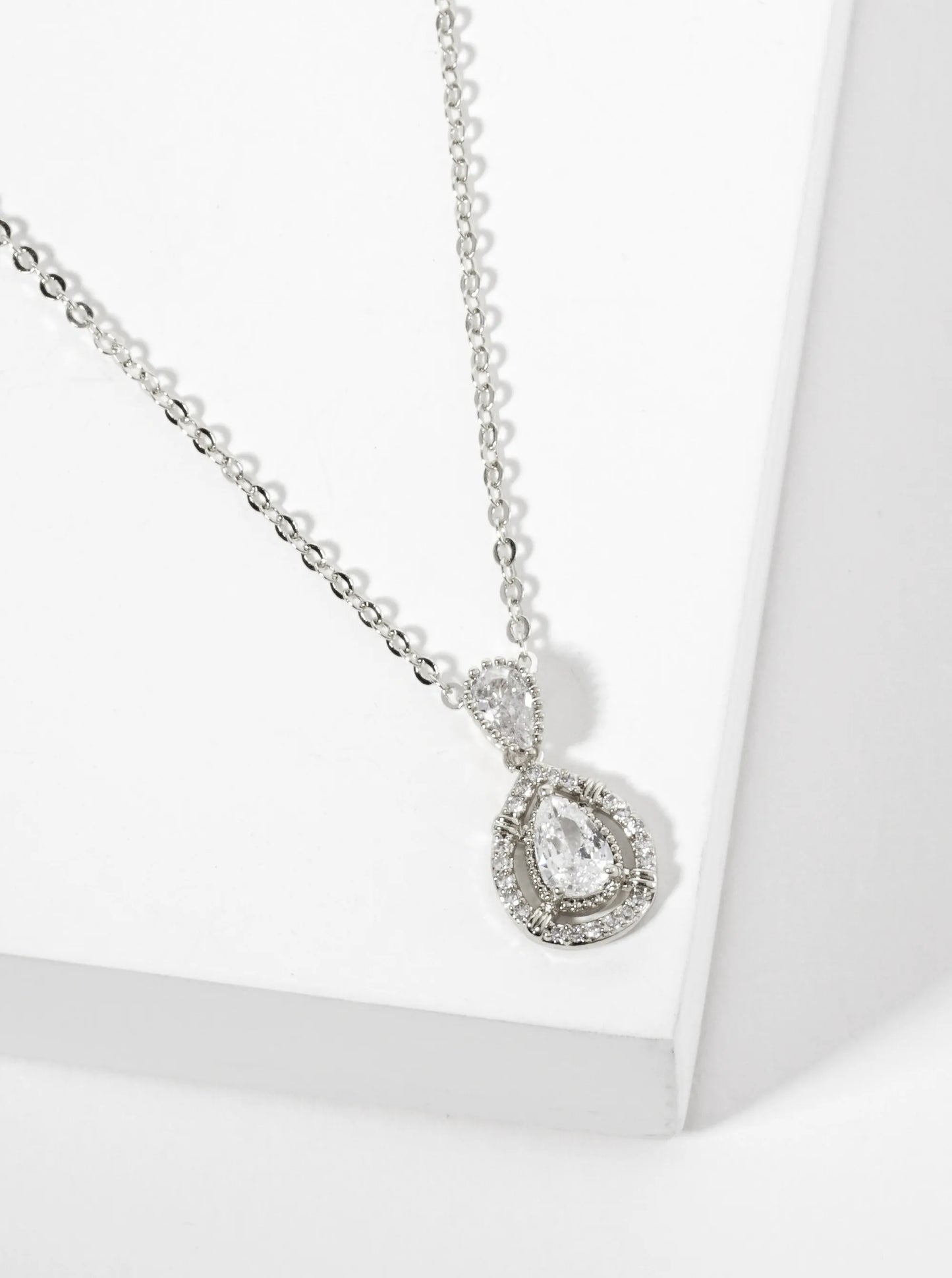 Pave-Set Cubic-Zirconia Two Teardrop Pendant 18K-Gold-Dipped Brass Necklace