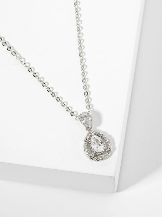 Pave-Set Cubic-Zirconia Two Teardrop Pendant 18K-Gold-Dipped Brass Necklace