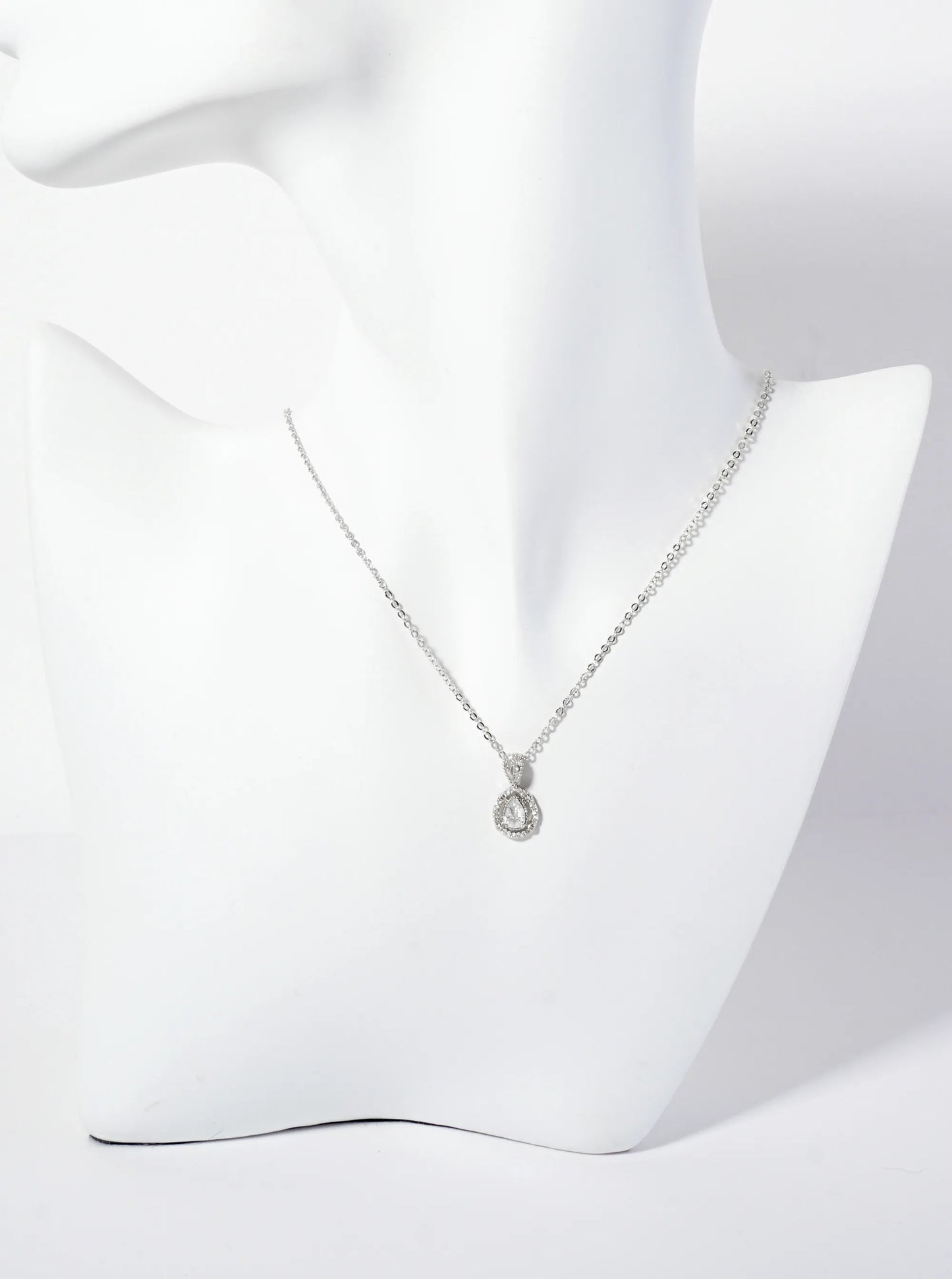 Pave-Set Cubic-Zirconia Two Teardrop Pendant 18K-Gold-Dipped Brass Necklace