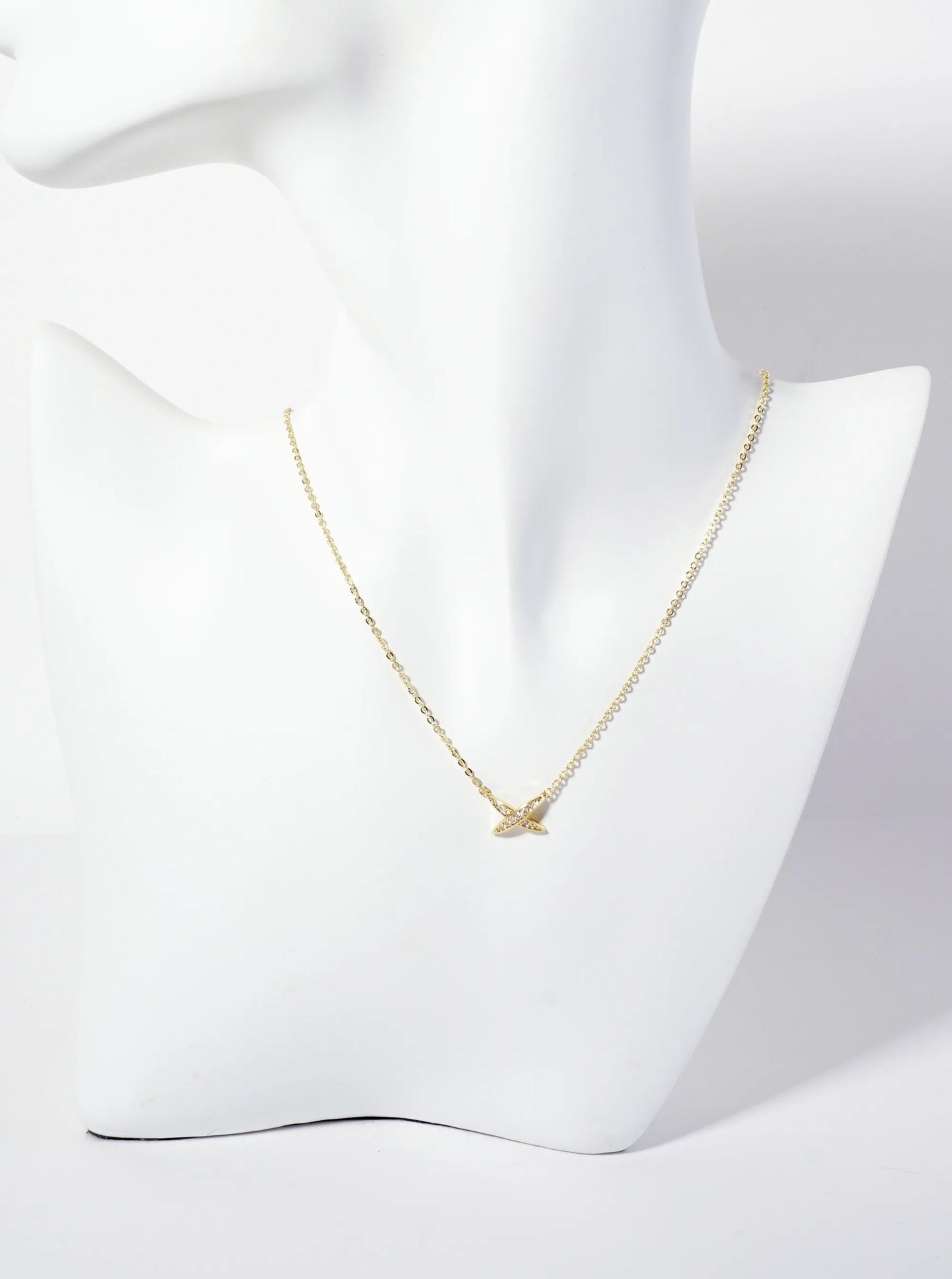 Pave-Set Cubic Zirconia X-Shaped Pendant 18K-Gold-Dipped Brass Necklace