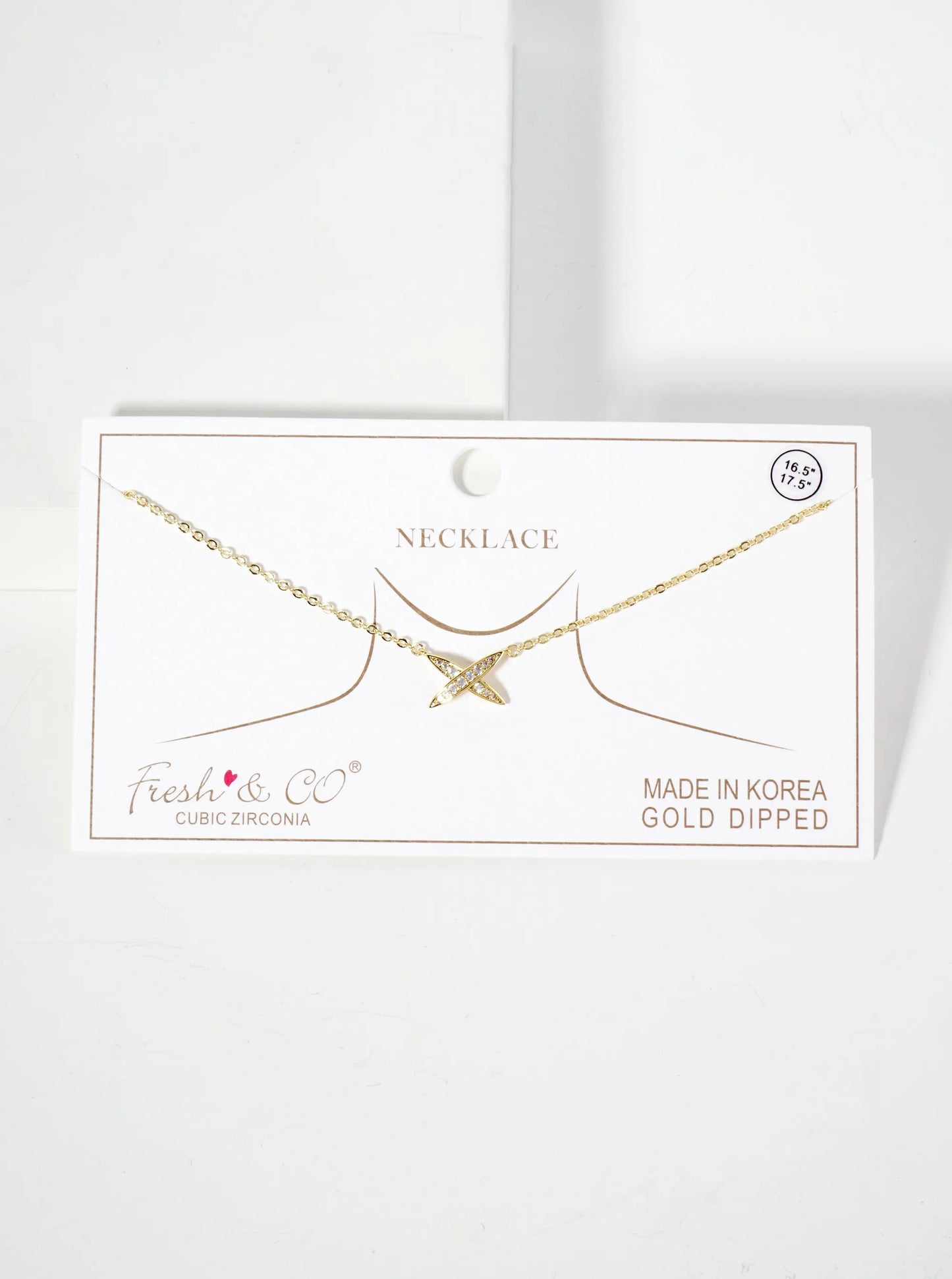 Pave-Set Cubic Zirconia X-Shaped Pendant 18K-Gold-Dipped Brass Necklace