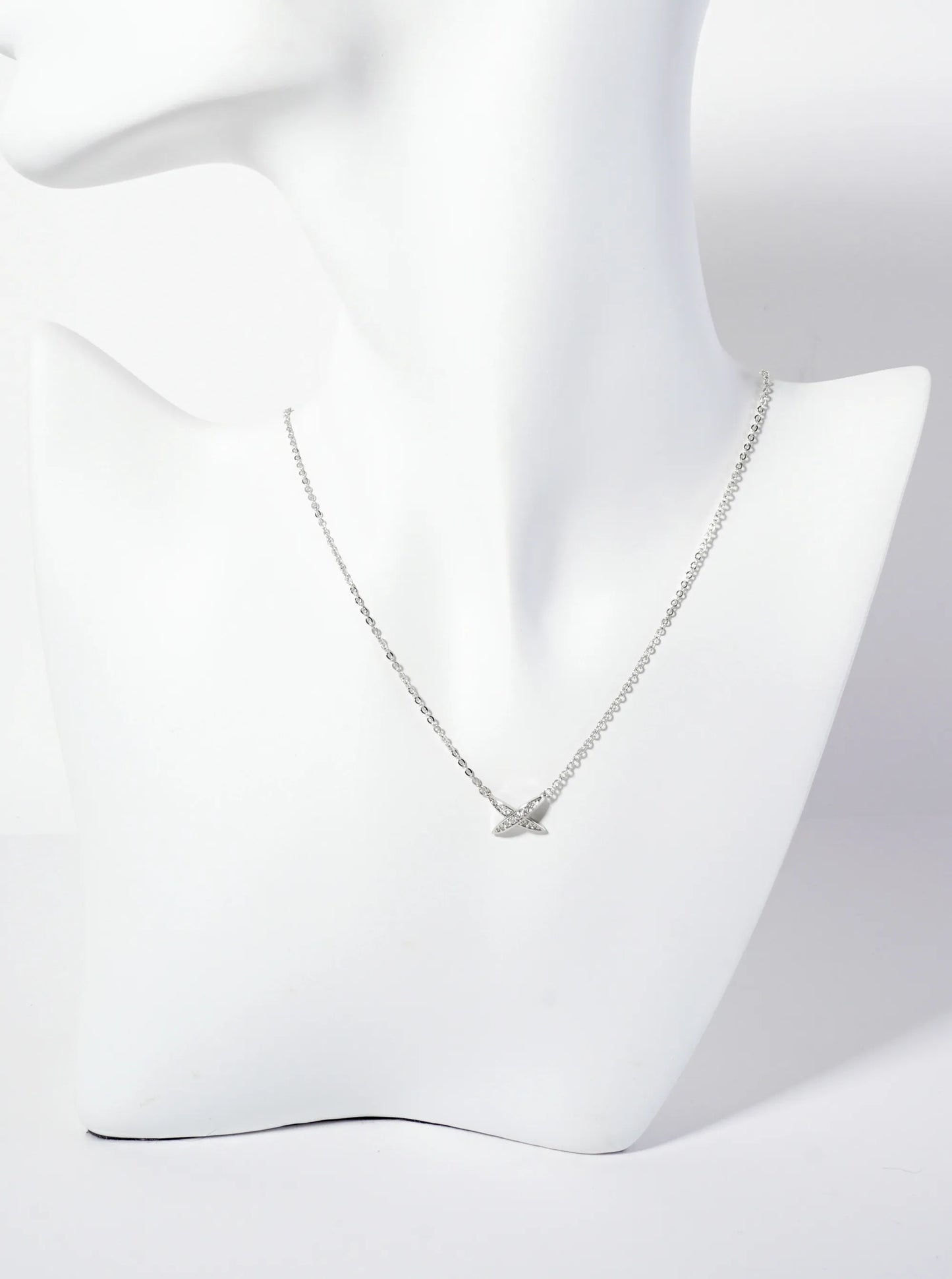 Pave-Set Cubic Zirconia X-Shaped Pendant 18K-Gold-Dipped Brass Necklace