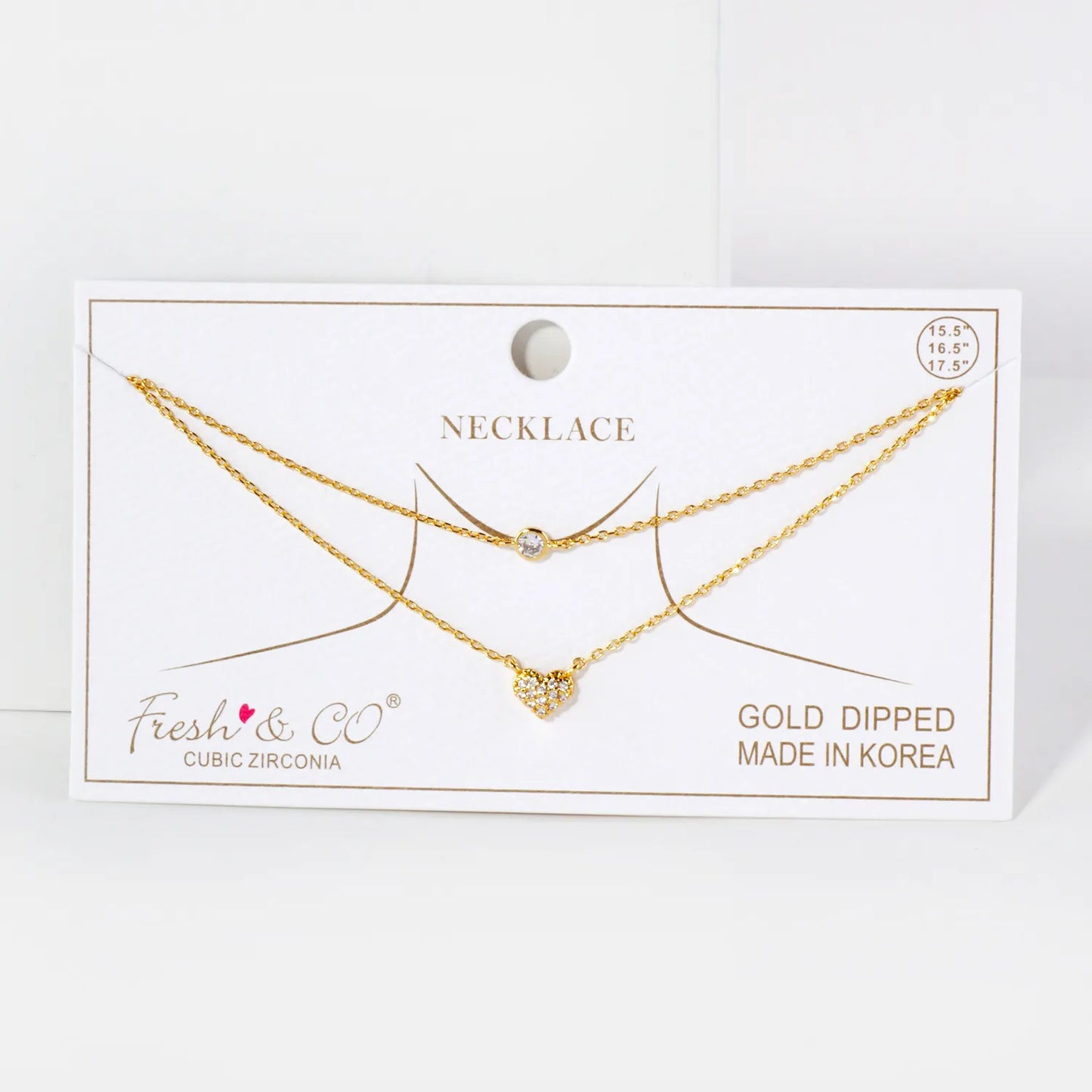 Pave-Set Dainty CZ Heart Pendant 18K-Gold-Dipped Layered Necklace