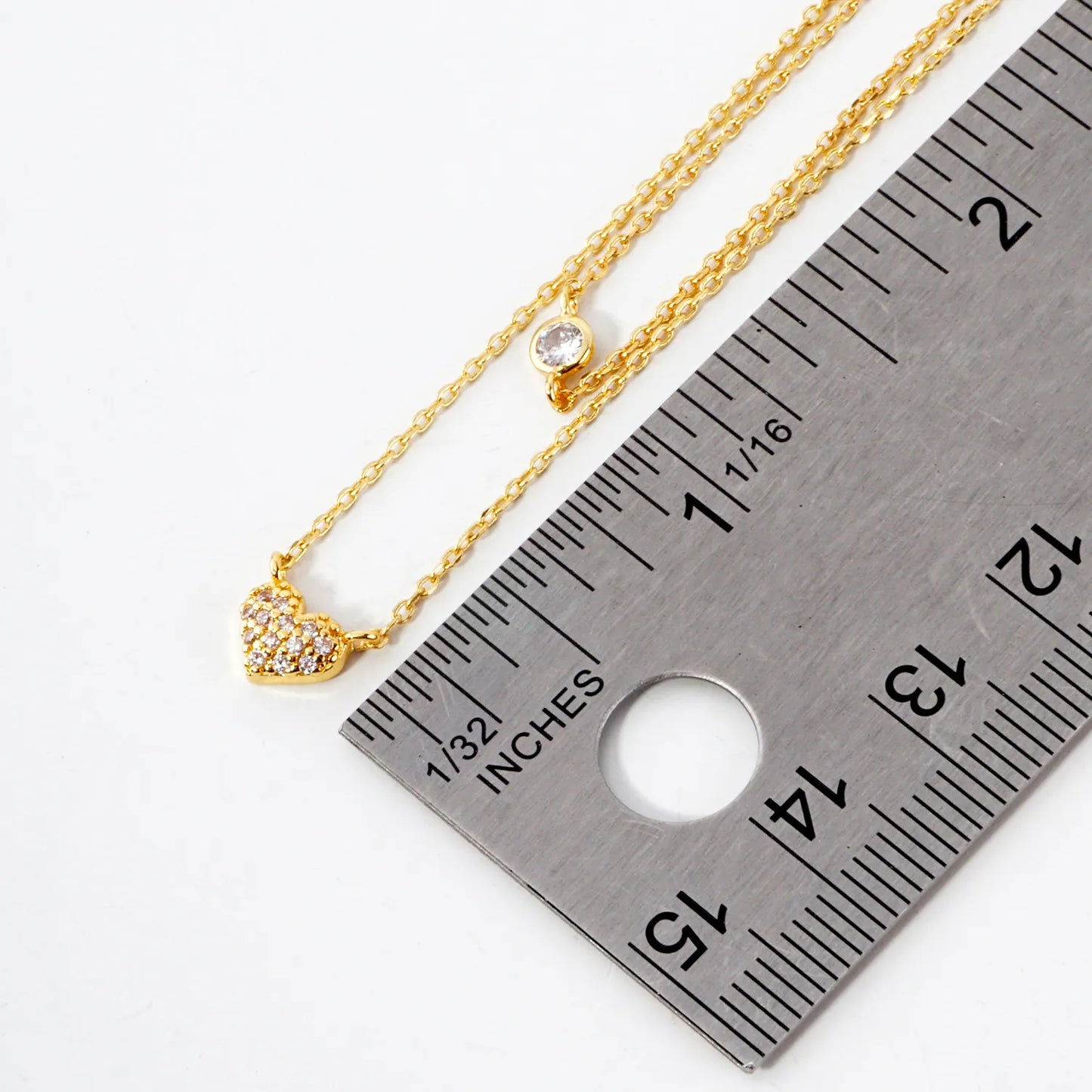 Pave-Set Dainty CZ Heart Pendant 18K-Gold-Dipped Layered Necklace