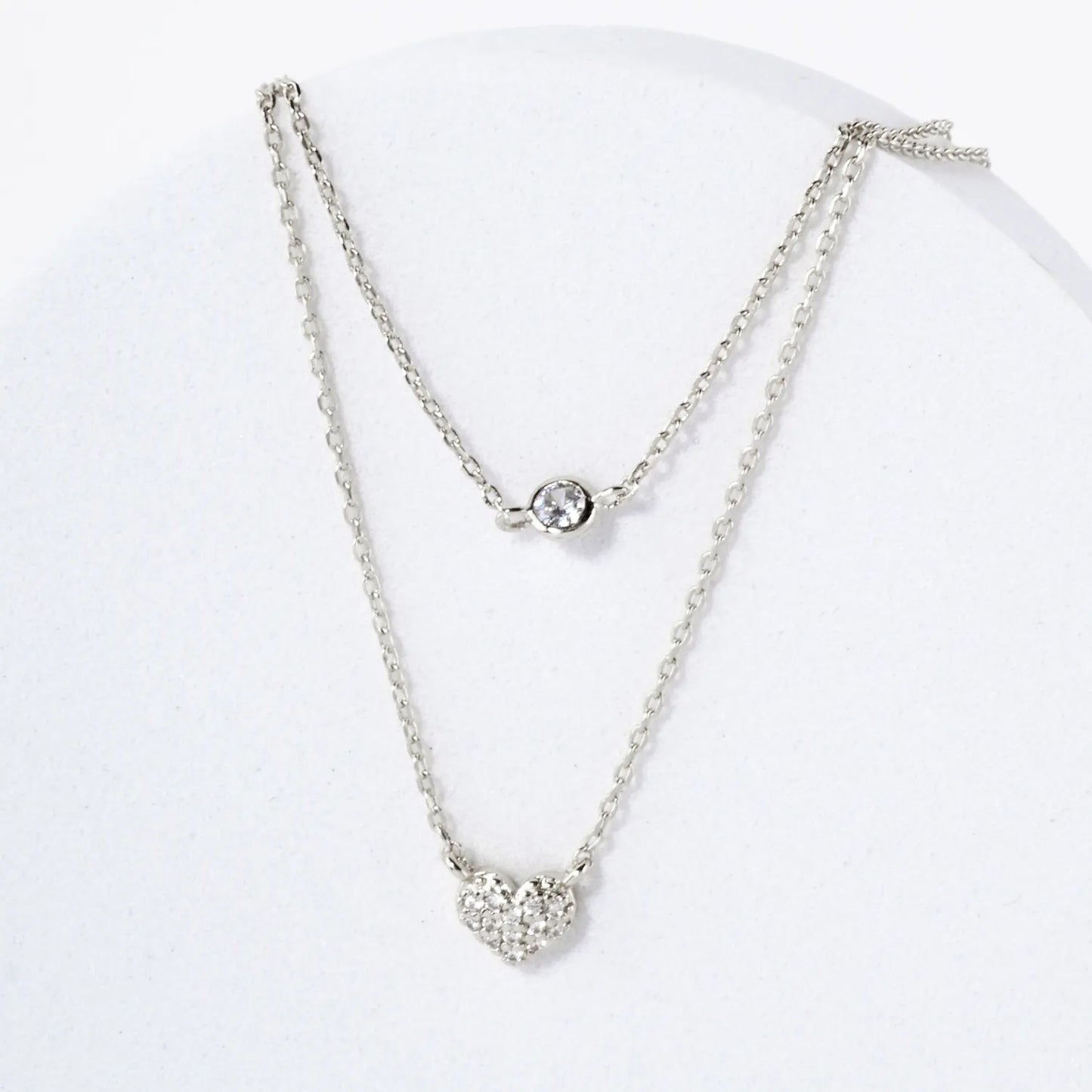 Pave-Set Dainty CZ Heart Pendant 18K-Gold-Dipped Layered Necklace