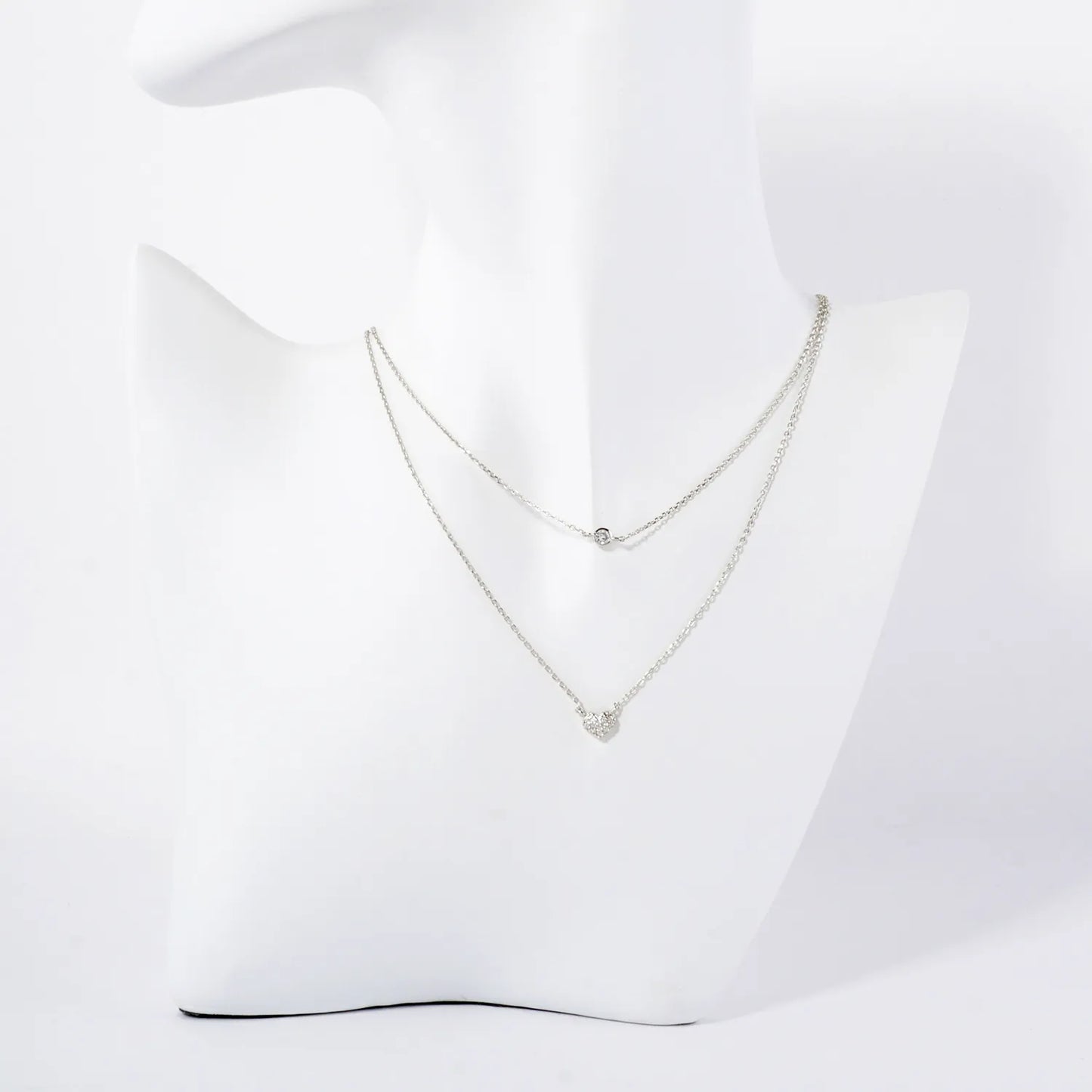 Pave-Set Dainty CZ Heart Pendant 18K-Gold-Dipped Layered Necklace