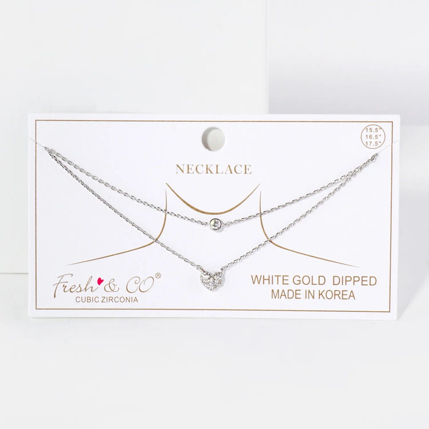Pave-Set Dainty CZ Heart Pendant 18K-Gold-Dipped Layered Necklace