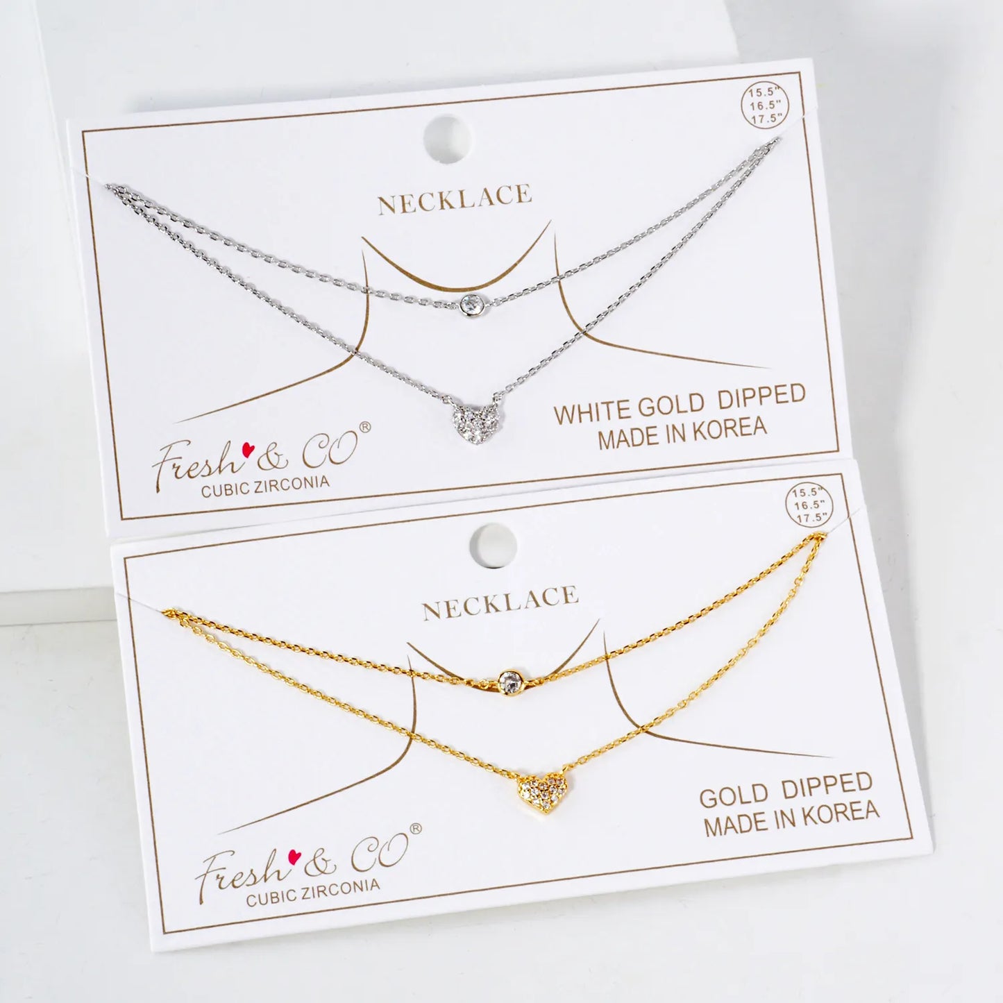 Pave-Set Dainty CZ Heart Pendant 18K-Gold-Dipped Layered Necklace