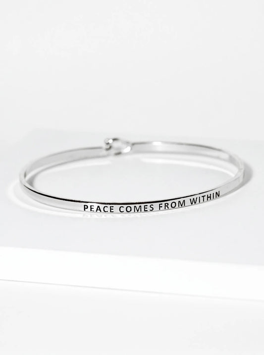 Peace Comes From Within Engraved Inspirational Bangle Bracelet