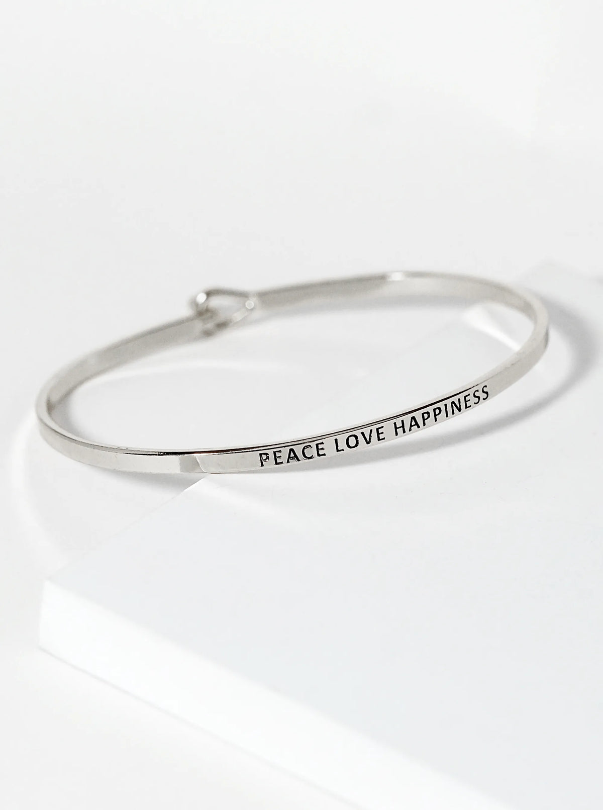 Peace Love Happiness Engraved Inspirational Bangle Bracelet