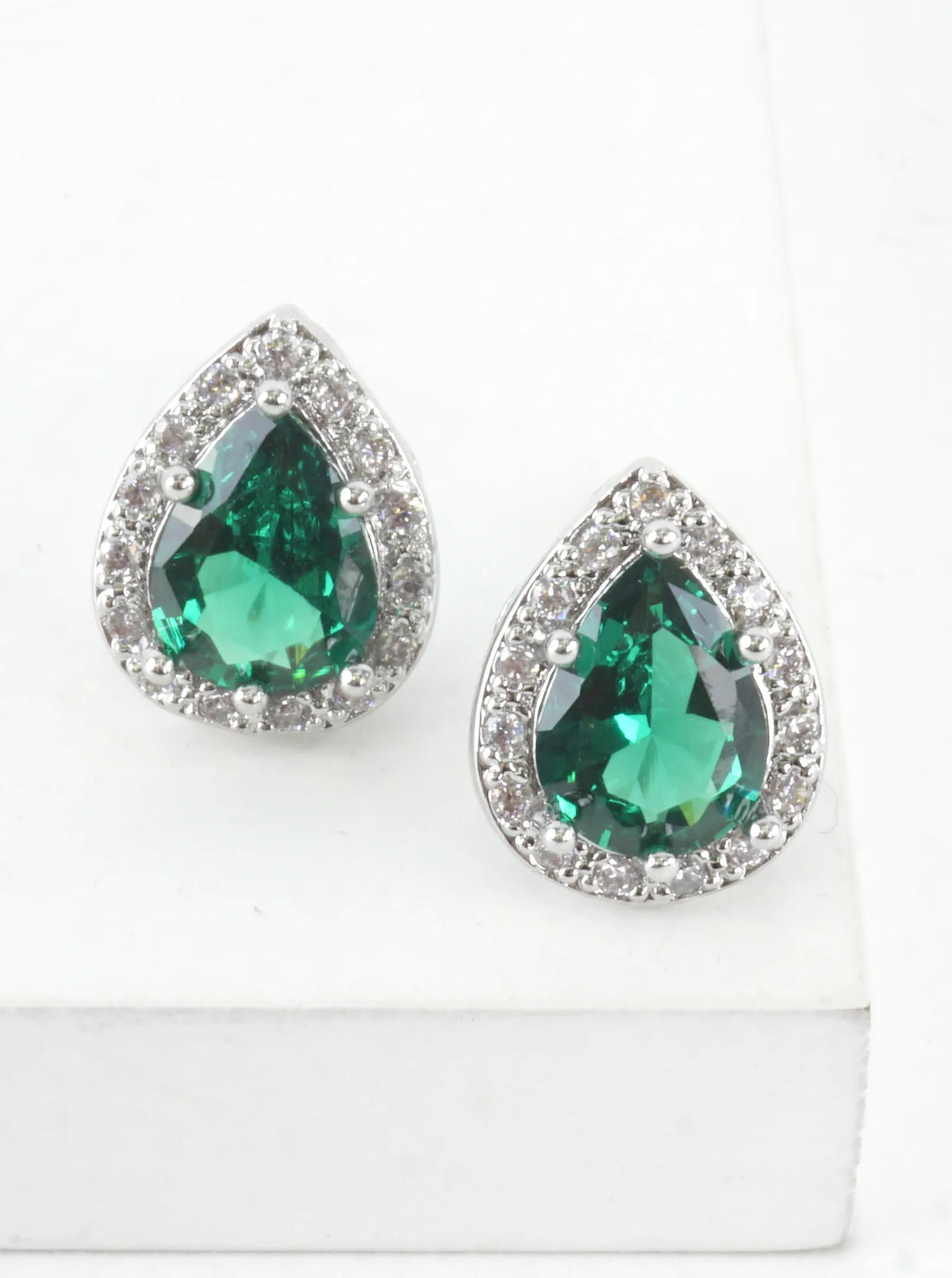 Pear CZ Halo Stud Earrings