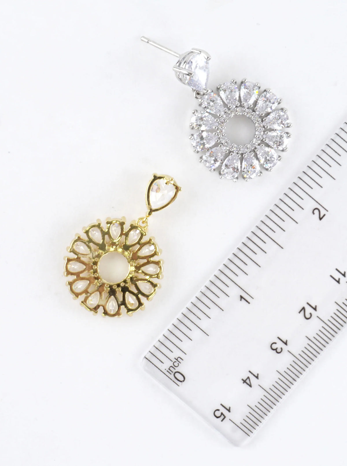 Pear Cubic Zirconia Floral Cluster Drop Earrings