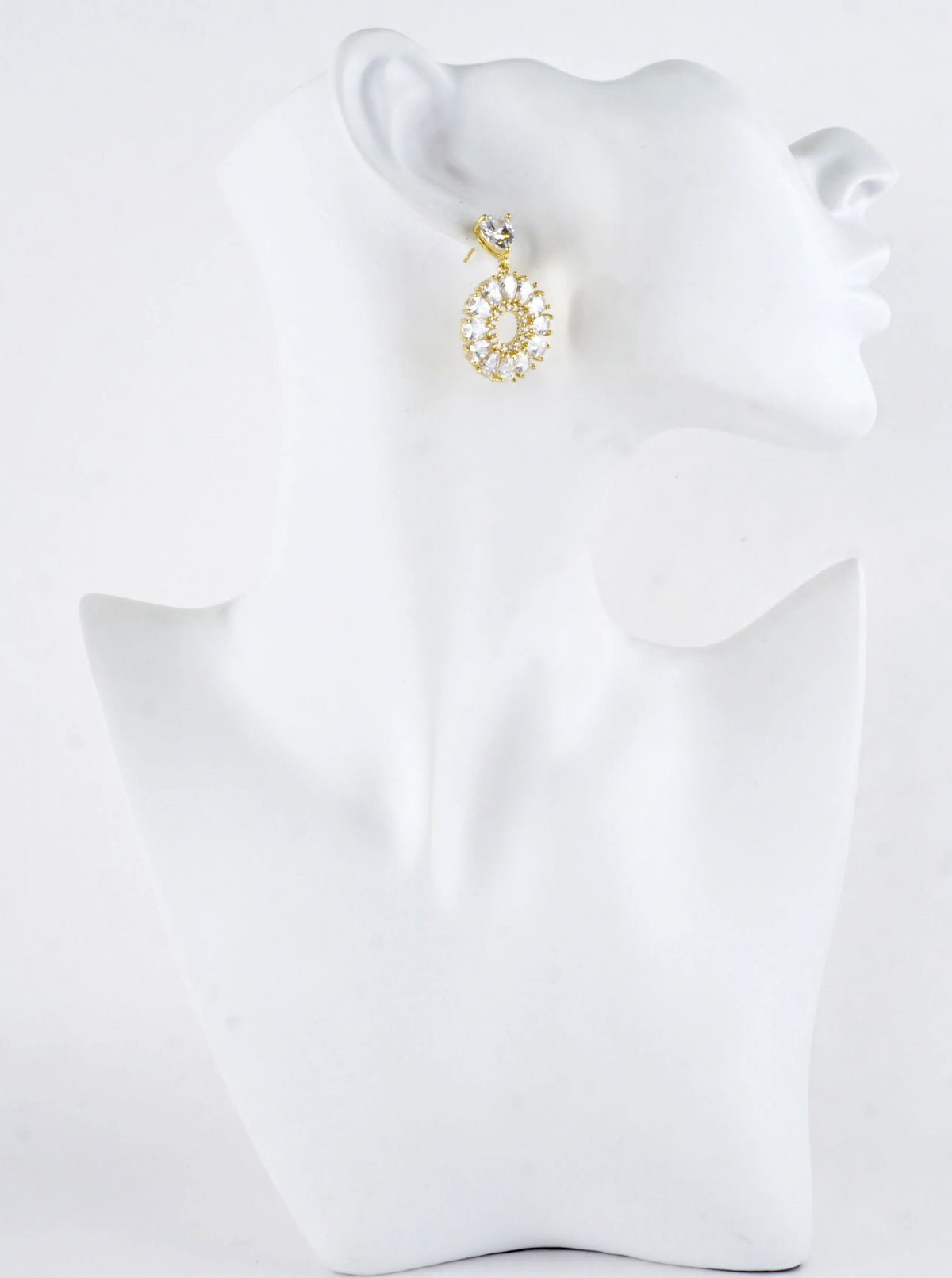 Pear Cubic Zirconia Floral Cluster Drop Earrings