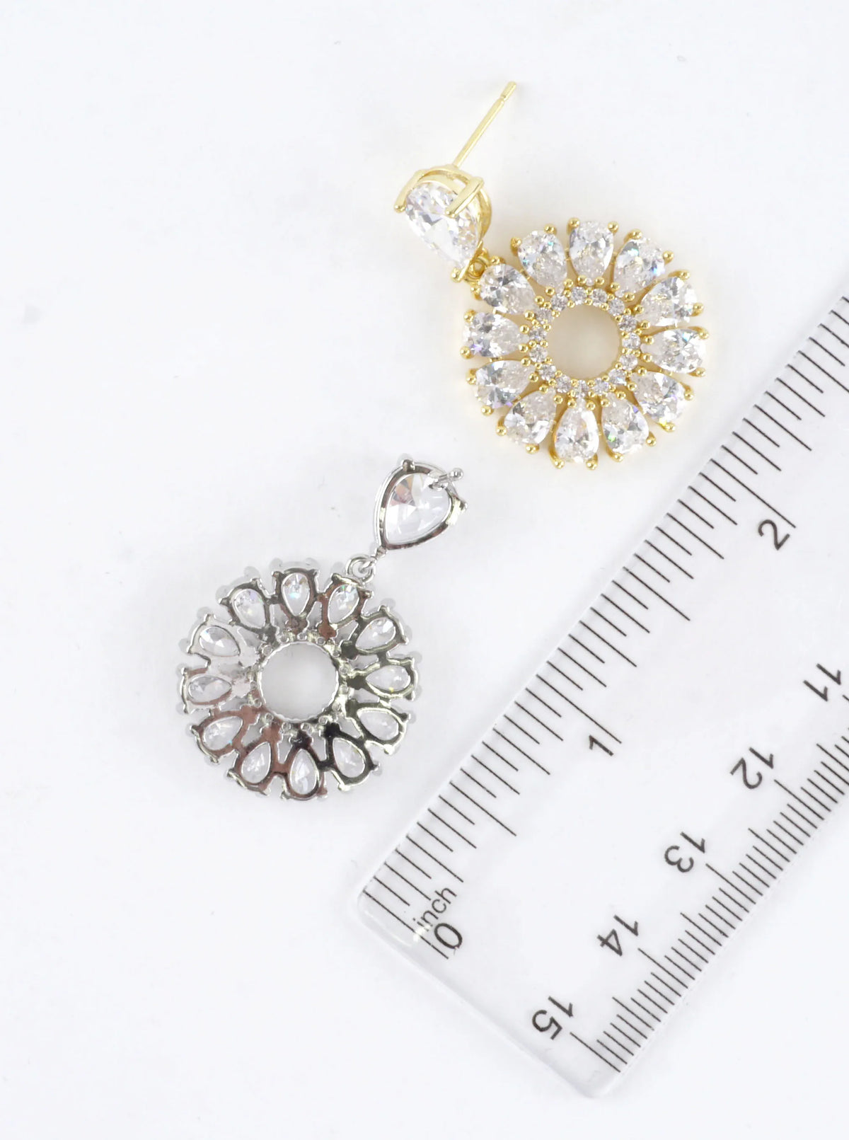Pear Cubic Zirconia Floral Cluster Drop Earrings