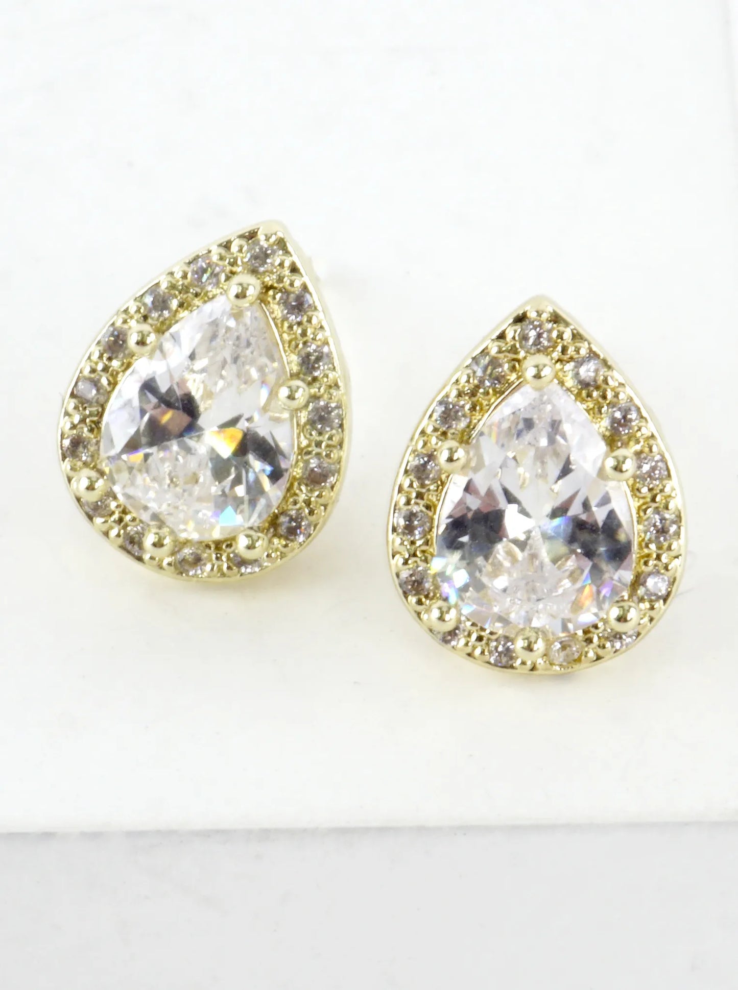 Pear Cut Cubic Zirconia Halo Stud Earrings