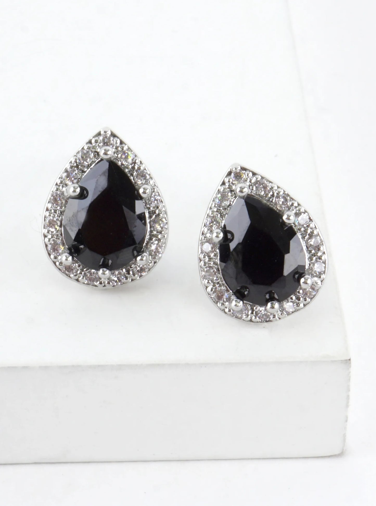 Pear Cut Cubic Zirconia Halo Stud Earrings