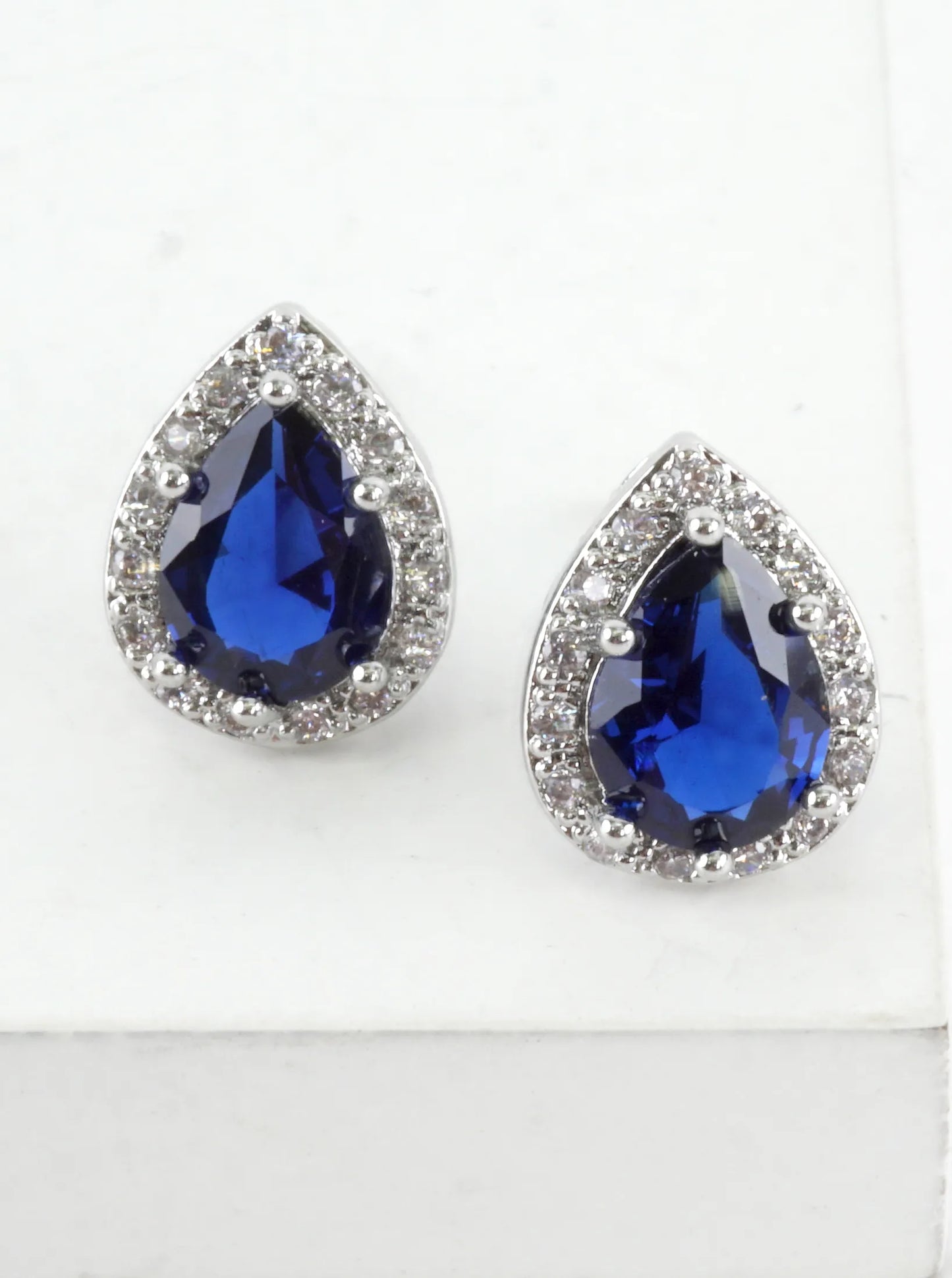 Pear Cut Cubic Zirconia Halo Stud Earrings
