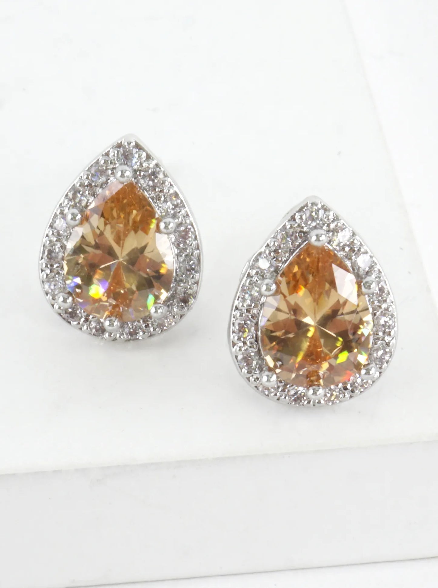 Pear Cut Cubic Zirconia Halo Stud Earrings