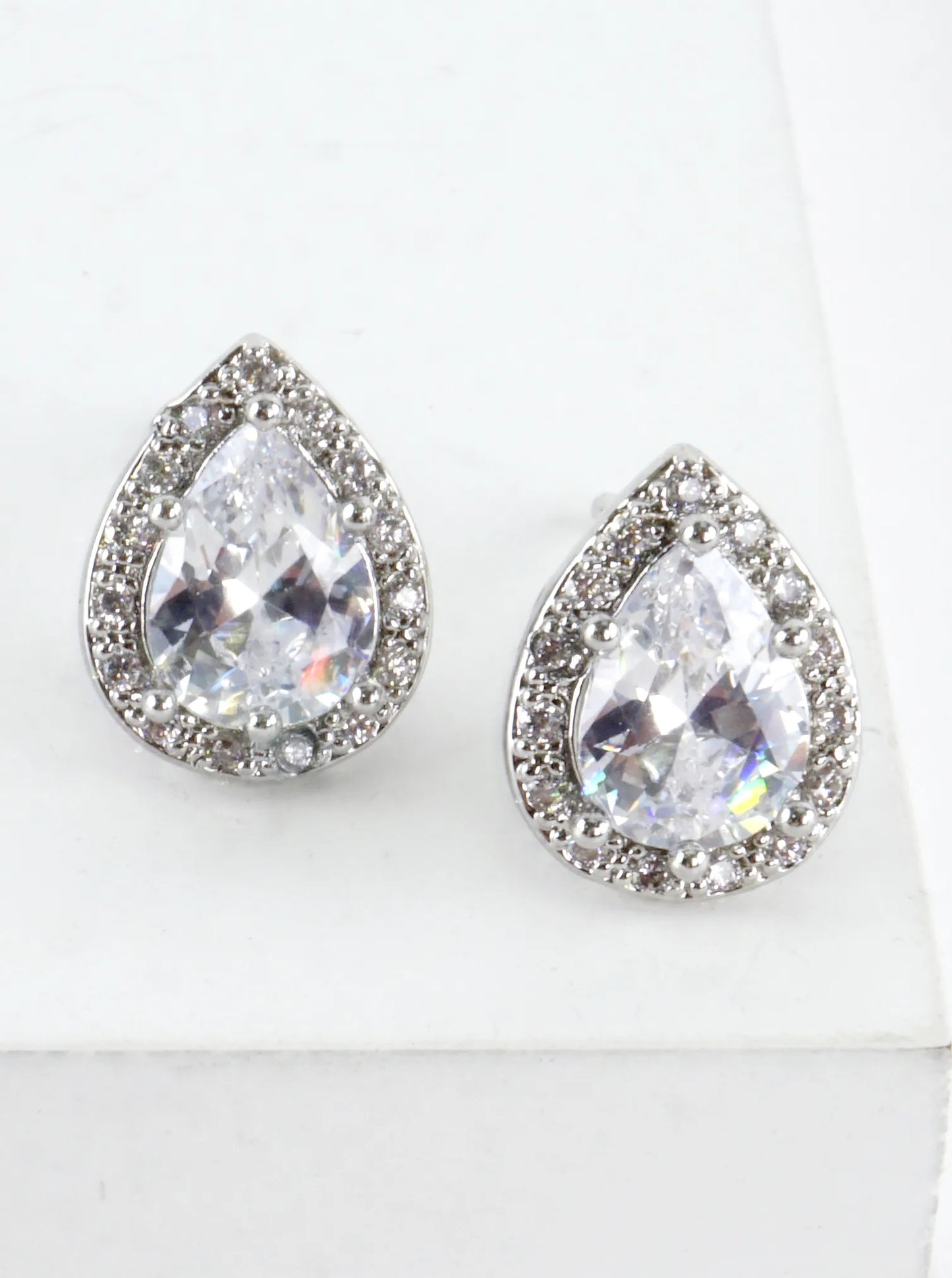 Pear Cut Cubic Zirconia Halo Stud Earrings