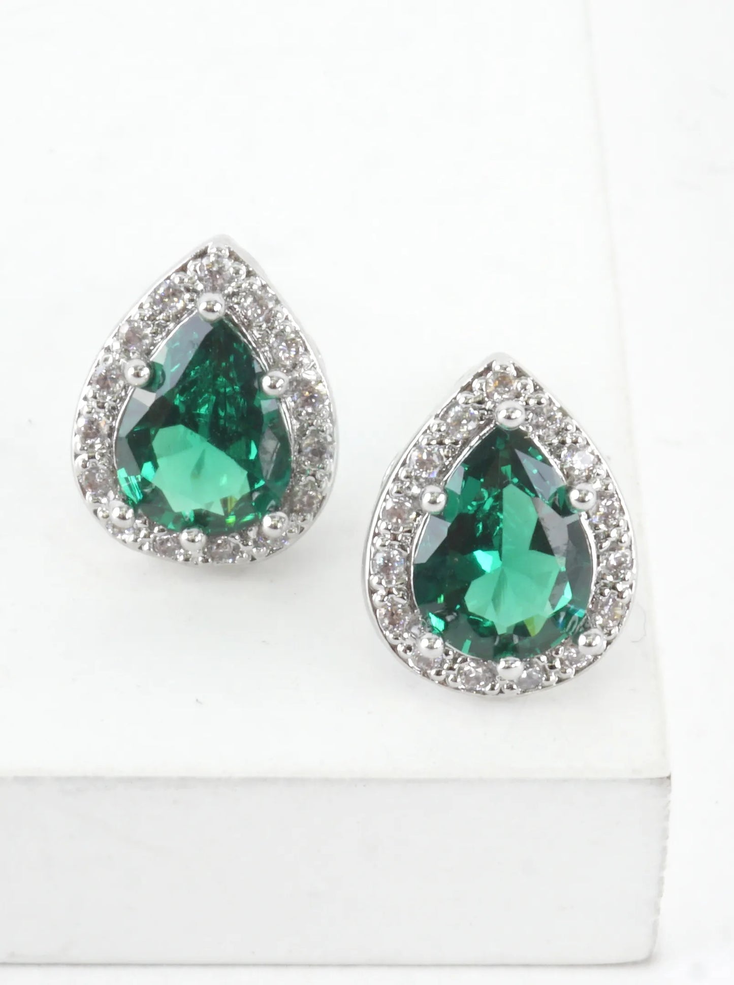 Pear Cut Cubic Zirconia Halo Stud Earrings