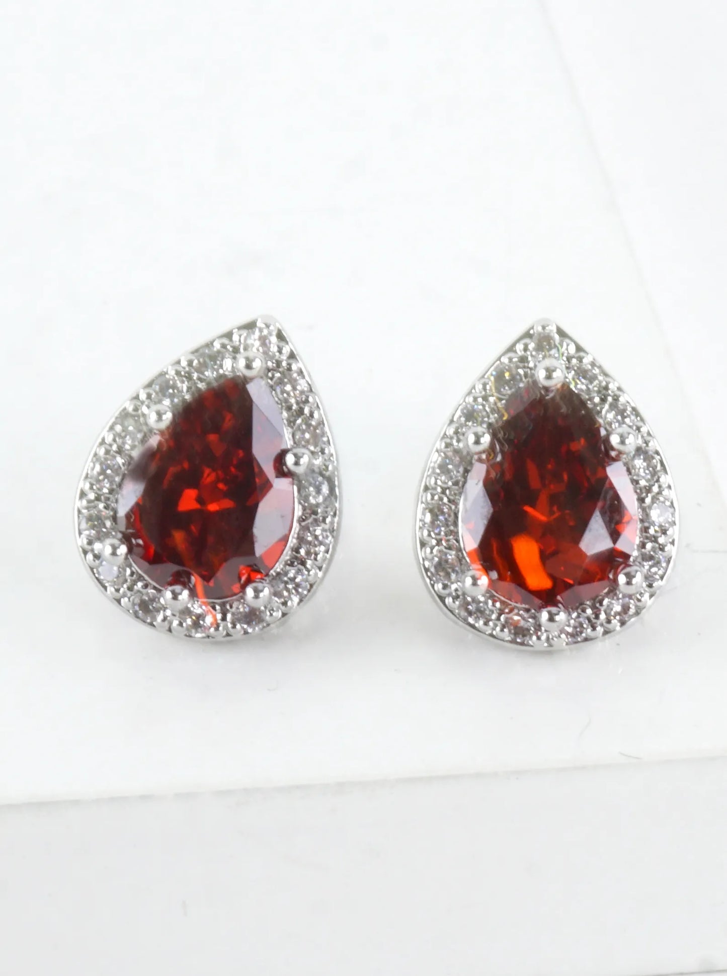 Pear Cut Cubic Zirconia Halo Stud Earrings