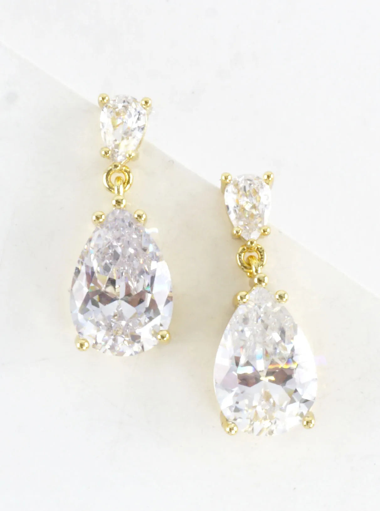 Pear Cut Cubic Zirconia Solitaire Drop Earrings