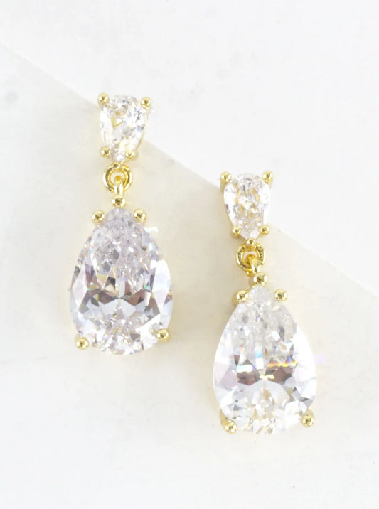 Pear Cut Cubic Zirconia Solitaire Drop Earrings