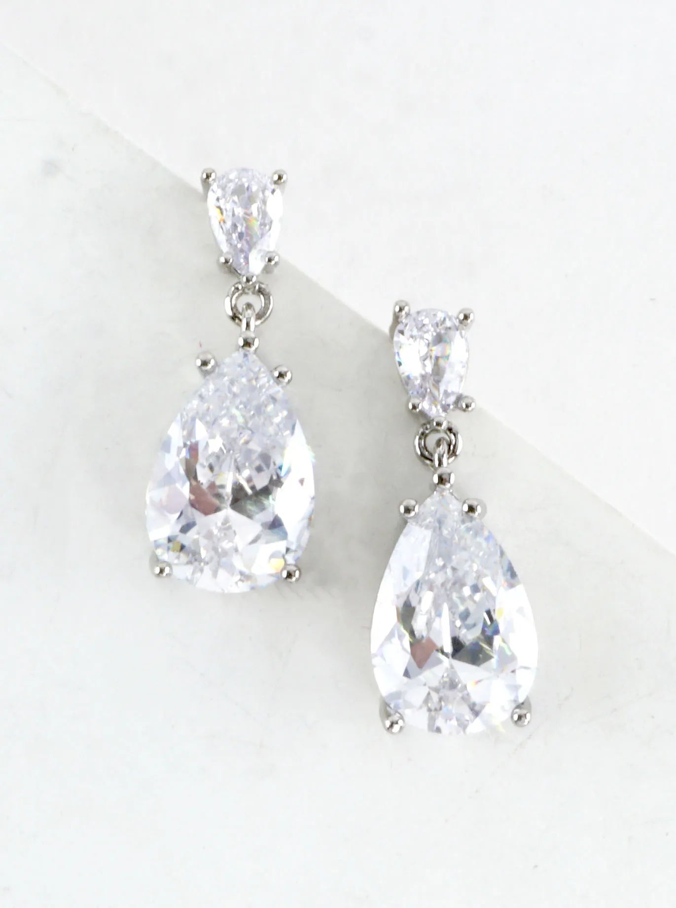 Pear Cut Cubic Zirconia Solitaire Drop Earrings