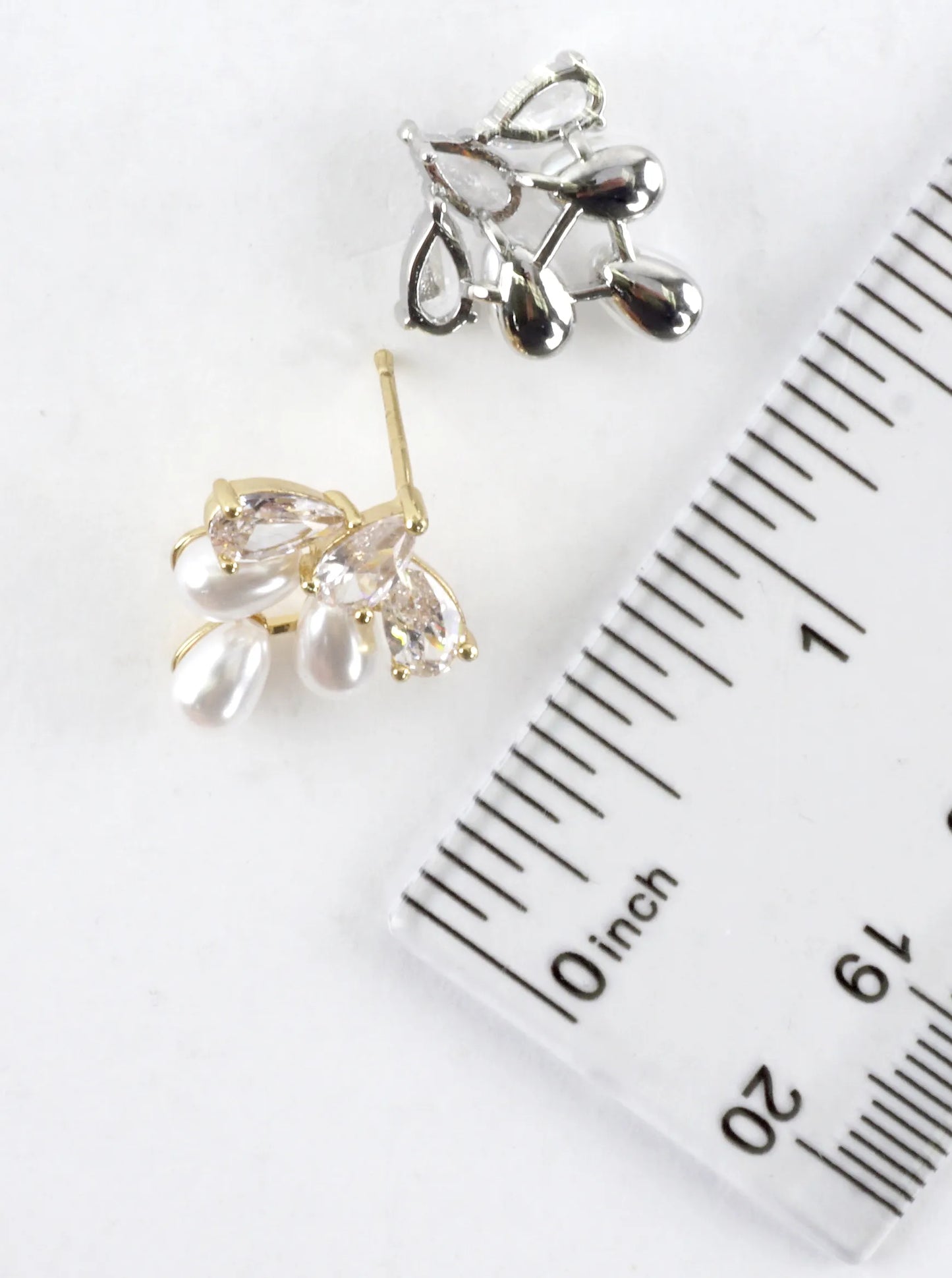 Pear-Shaped CZ Pearl Cluster Stud Earrings