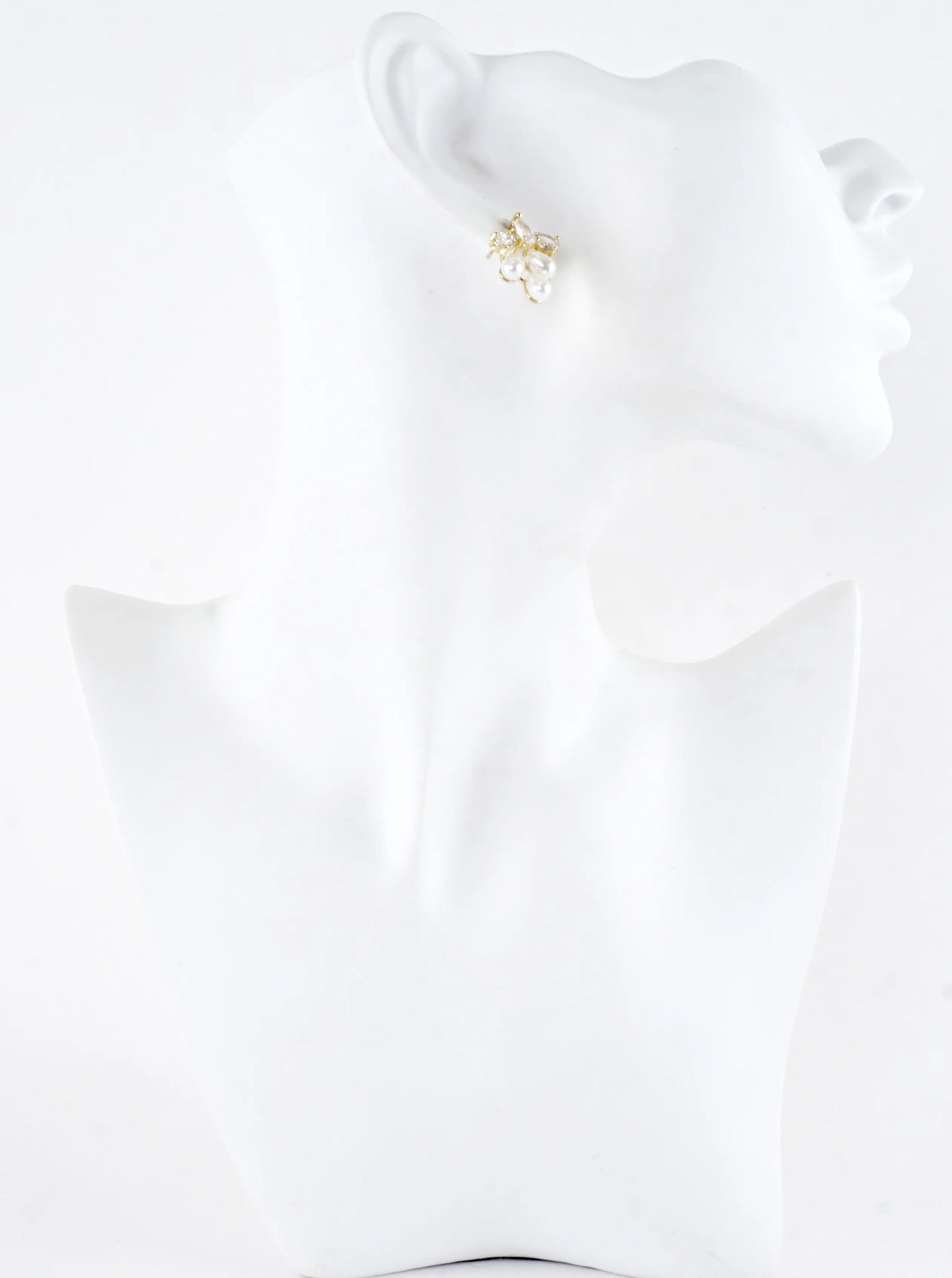 Pear-Shaped CZ Pearl Cluster Stud Earrings