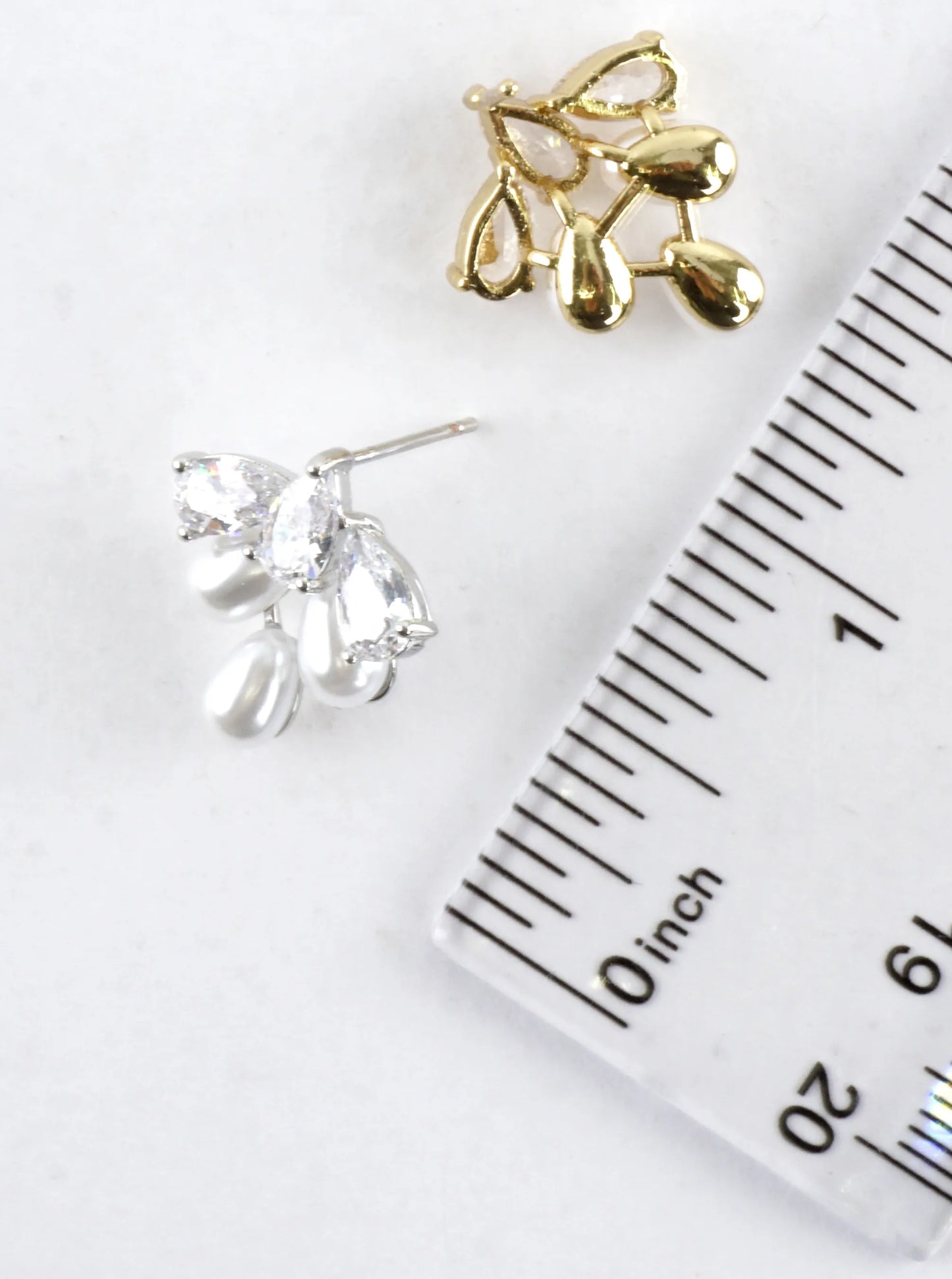 Pear-Shaped CZ Pearl Cluster Stud Earrings