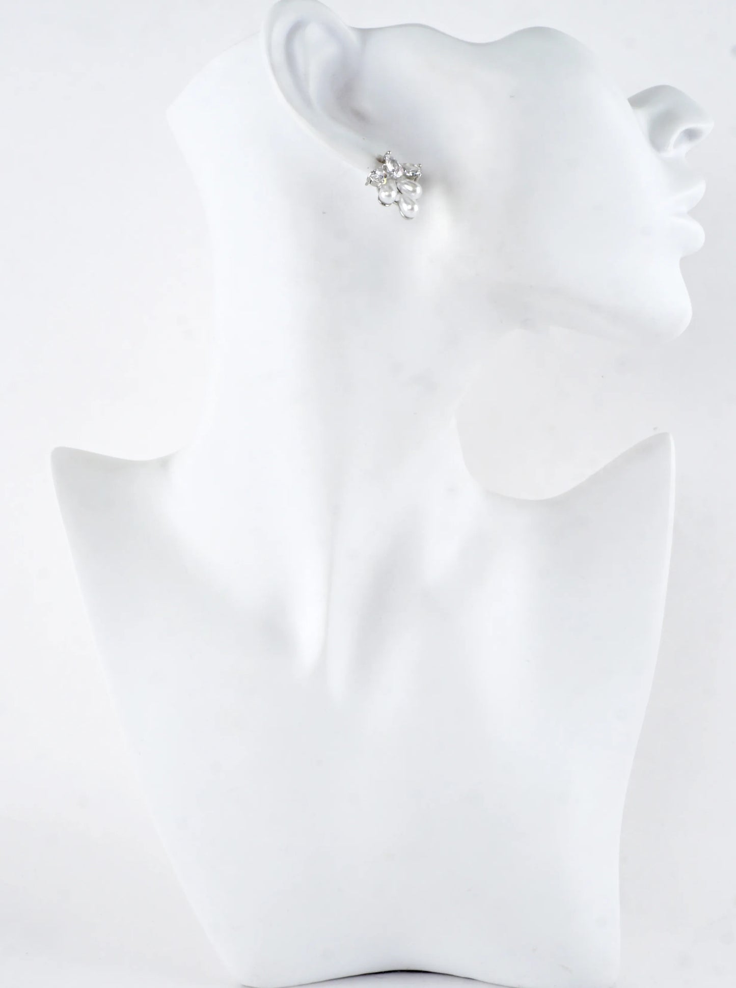 Pear-Shaped CZ Pearl Cluster Stud Earrings